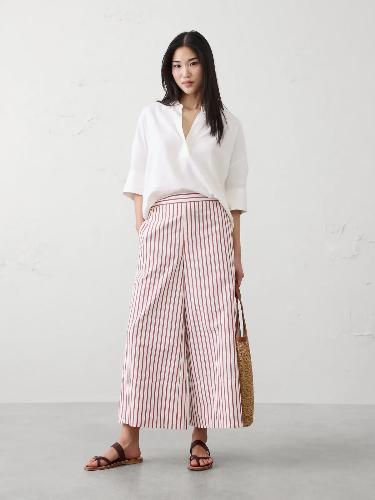 Anyday Wide-Leg High-Rise Seersucker Cropped Pant by Banana Republic