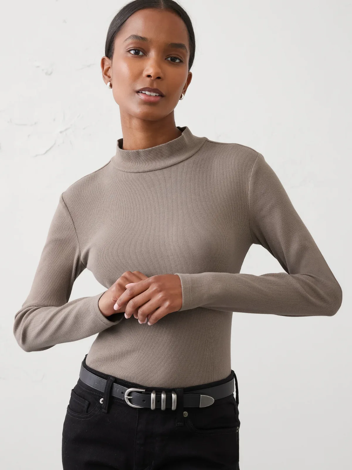 Ribbed Mock-Neck Top