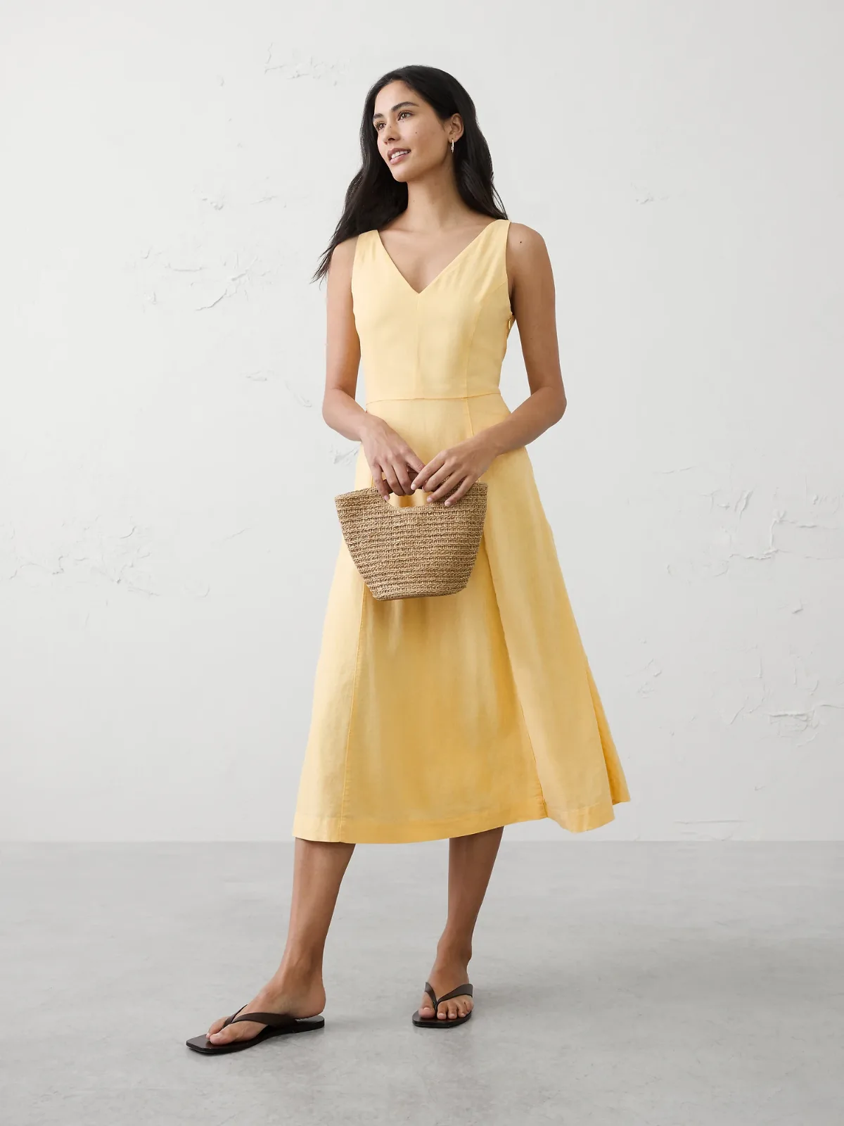 Linen-Blend Drapey Midi Dress by Banana Republic