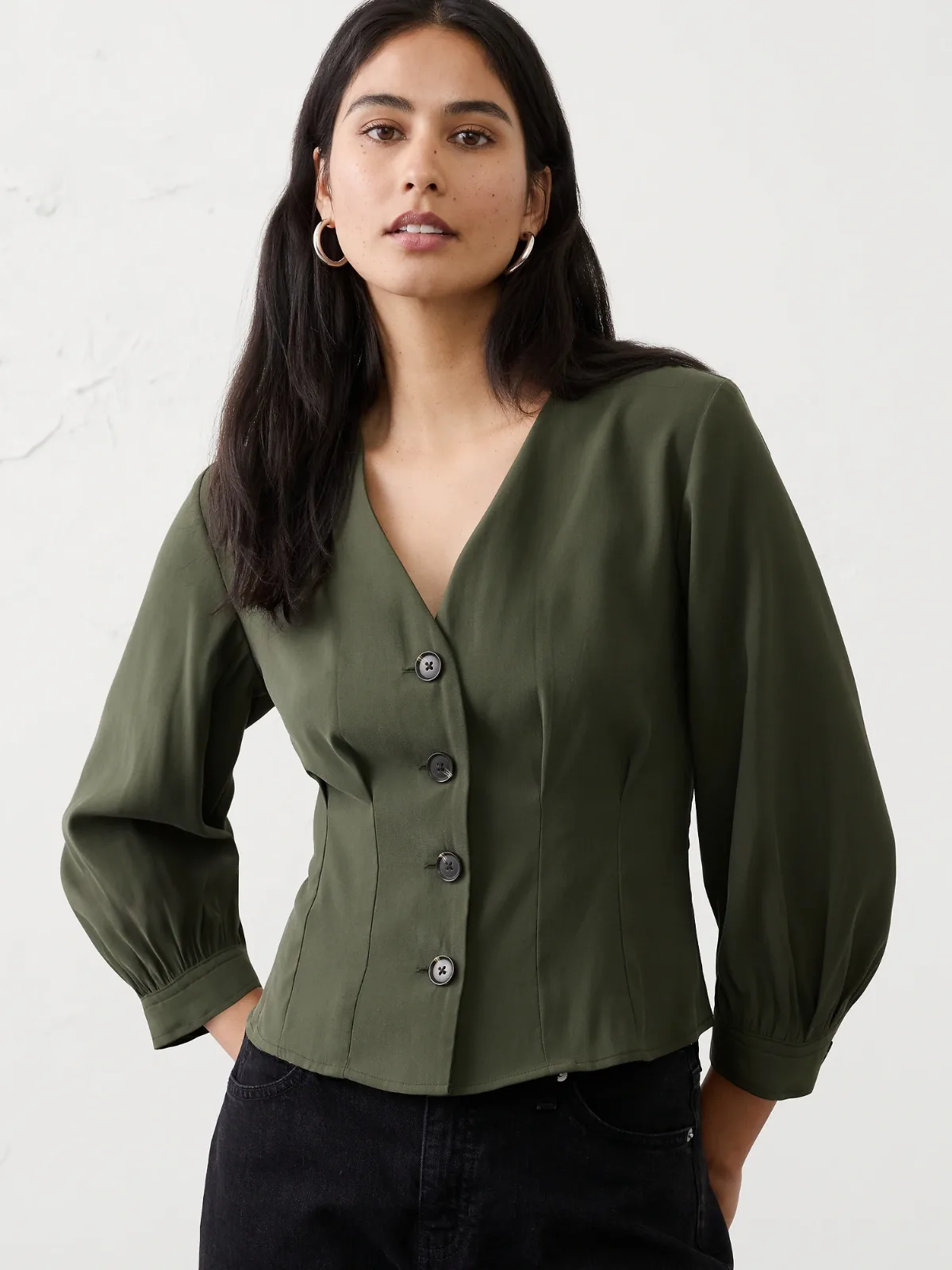 Twill 3/4-Sleeve Corset Shirt