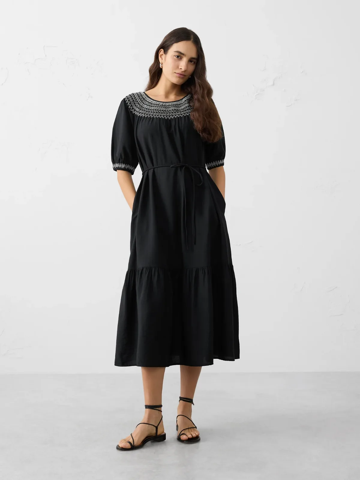 3/4 Sleeve Embroidered Dress by Banana Republic