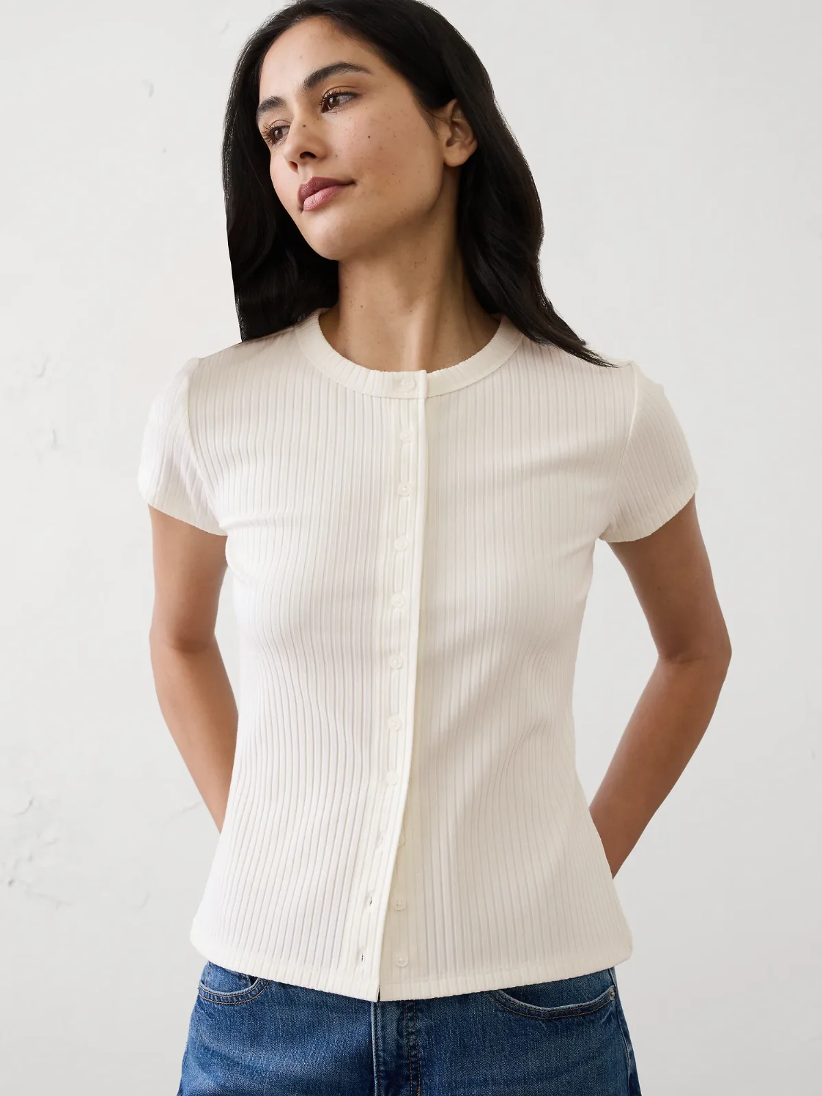 Ribbed Button Top