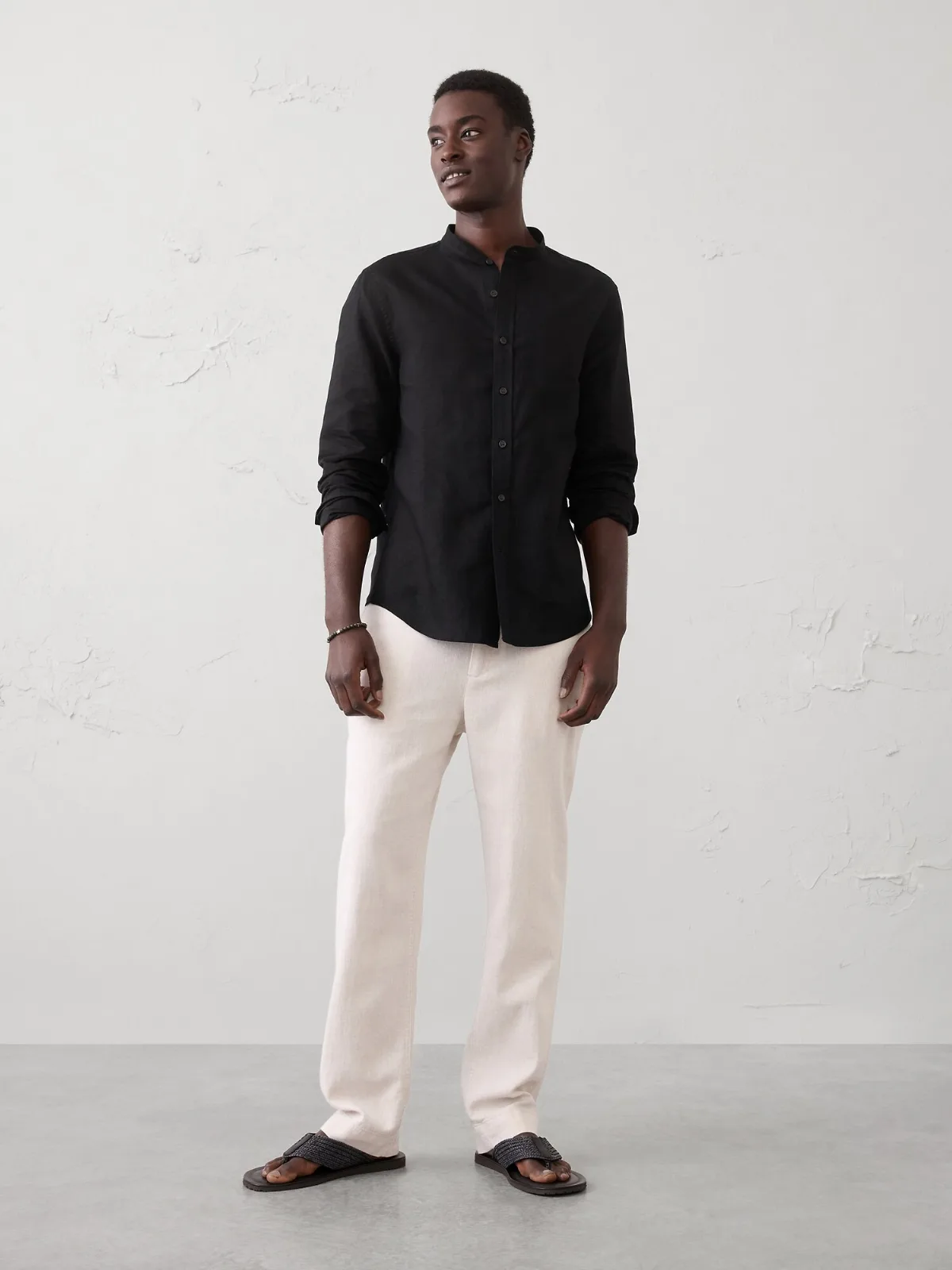 Slim-Fit Linen-Blend Banded-Collar Shirt by Banana Republic