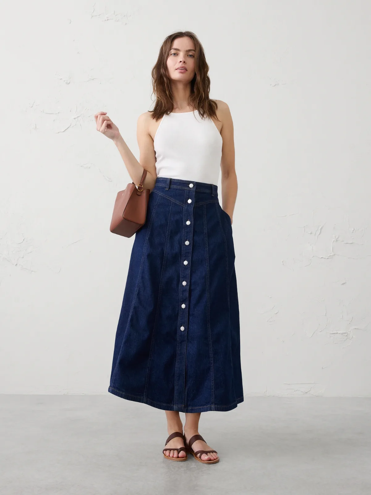 Denim Seamed Midi Skirt by Banana Republic