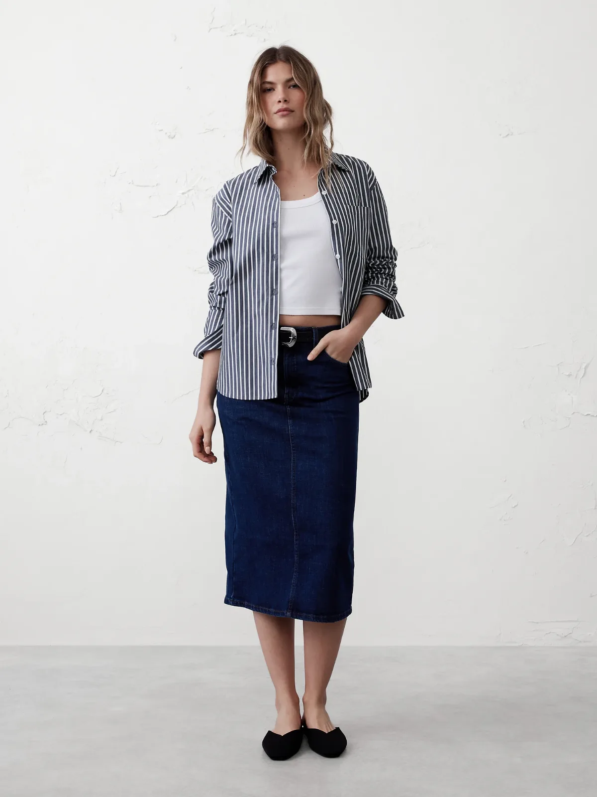 Denim Midi Pencil Skirt by Banana Republic