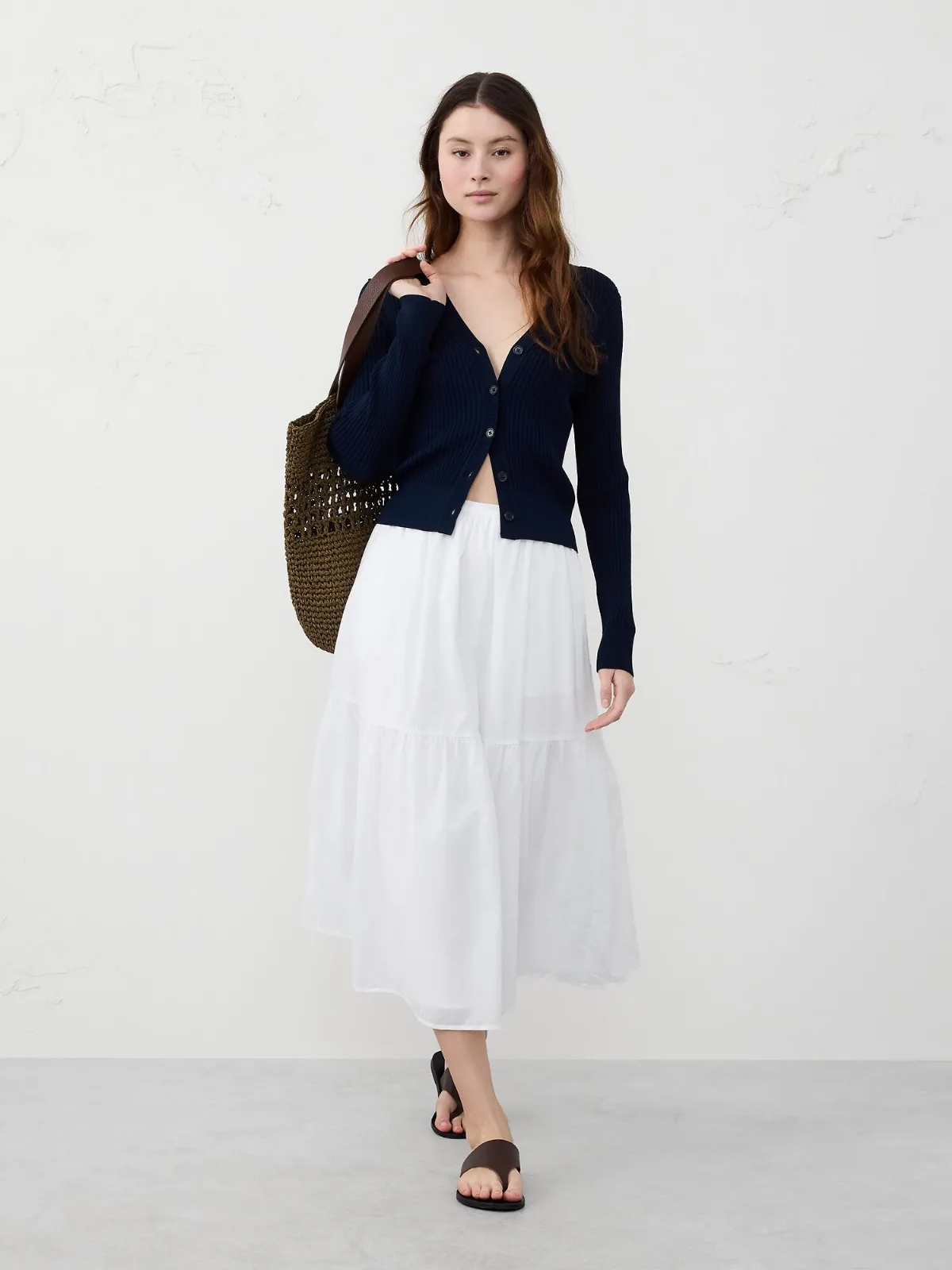 Voile Tiered Midi Skirt by Banana Republic