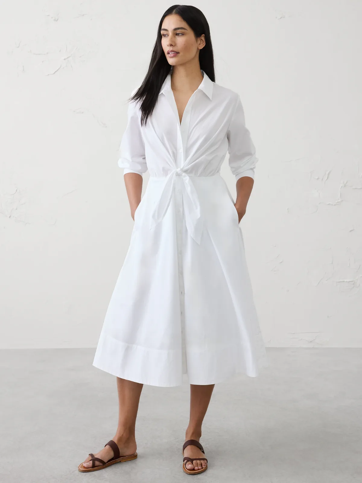 Poplin Wrap-Tie Midi Shirtdress by Banana Republic