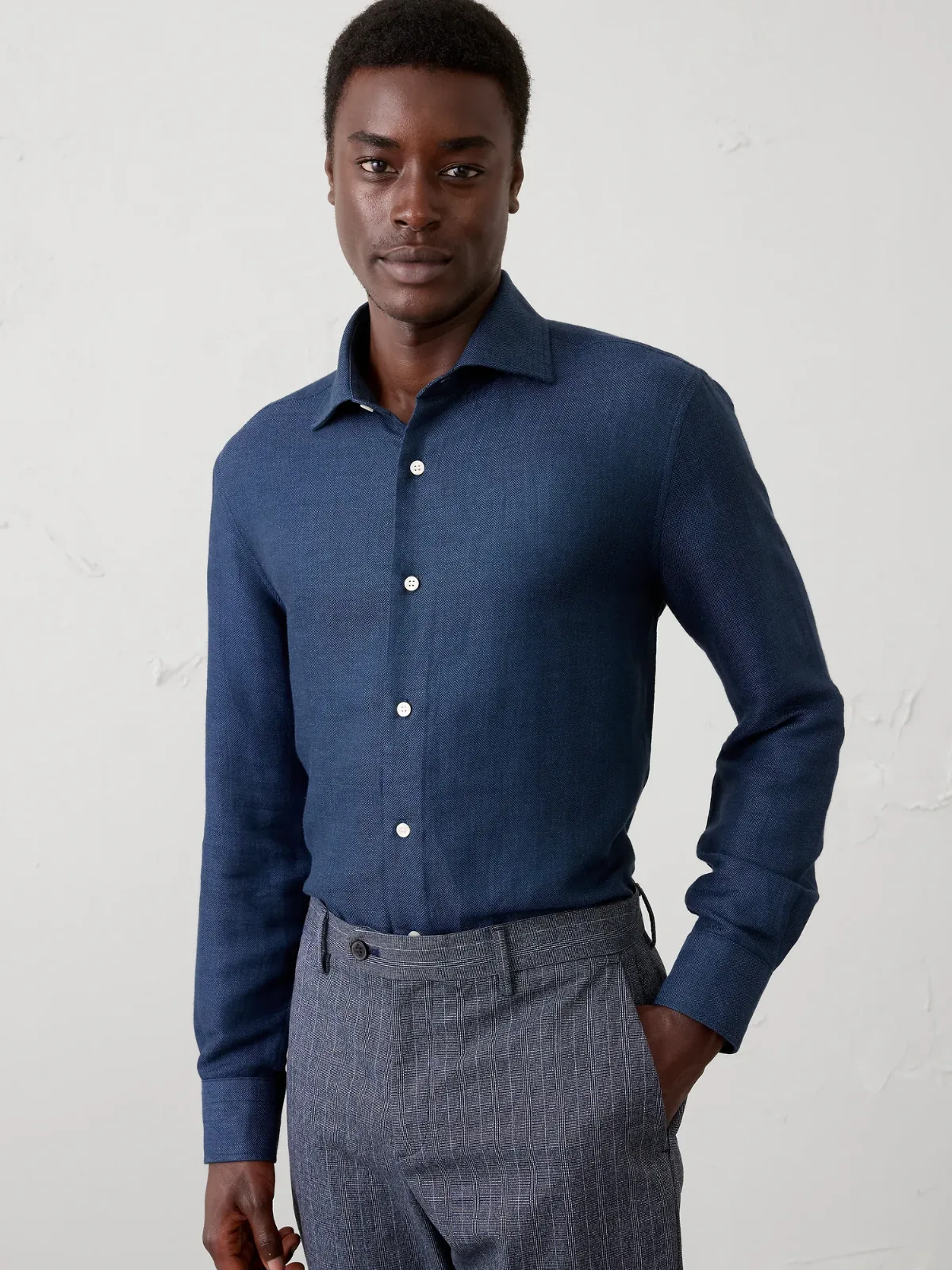 Slim-Fit Linen-Blend Dress Shirt