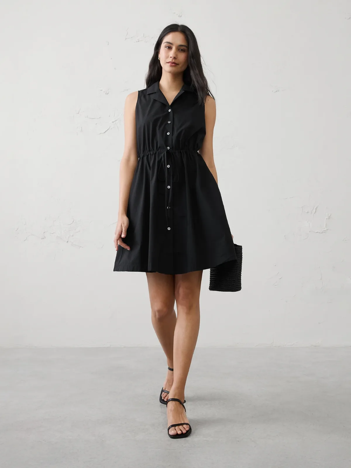 Cinched Poplin Above-Knee Shirtdress by Banana Republic