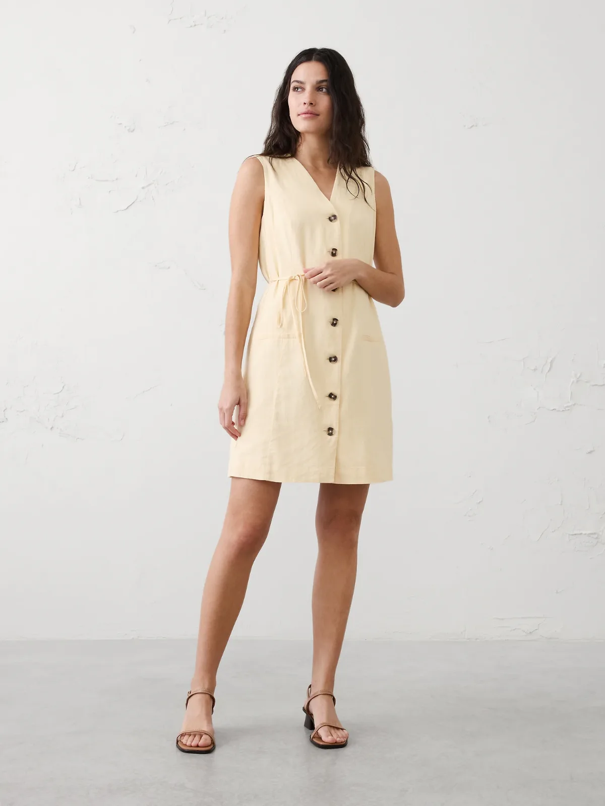 Linen-Blend Button-Front Above-Knee Dress by Banana Republic
