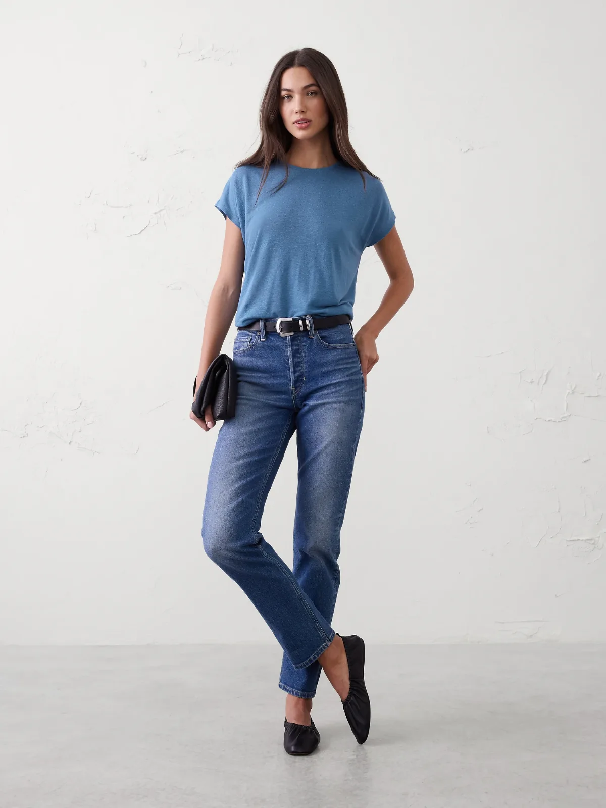 Linen-Blend Cap-Sleeve T-Shirt by Banana Republic