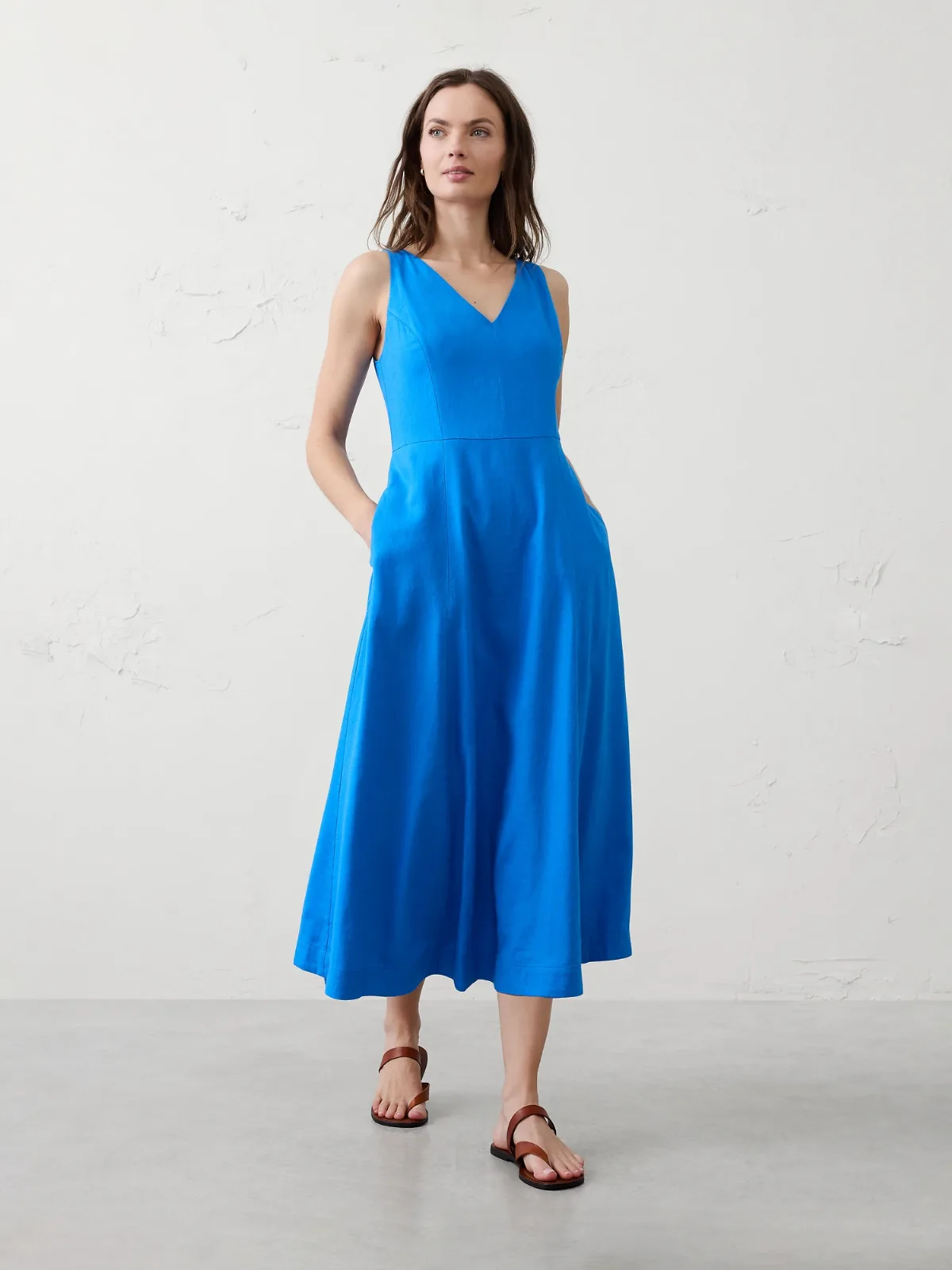 Linen-Blend Drapey Midi Dress by Banana Republic
