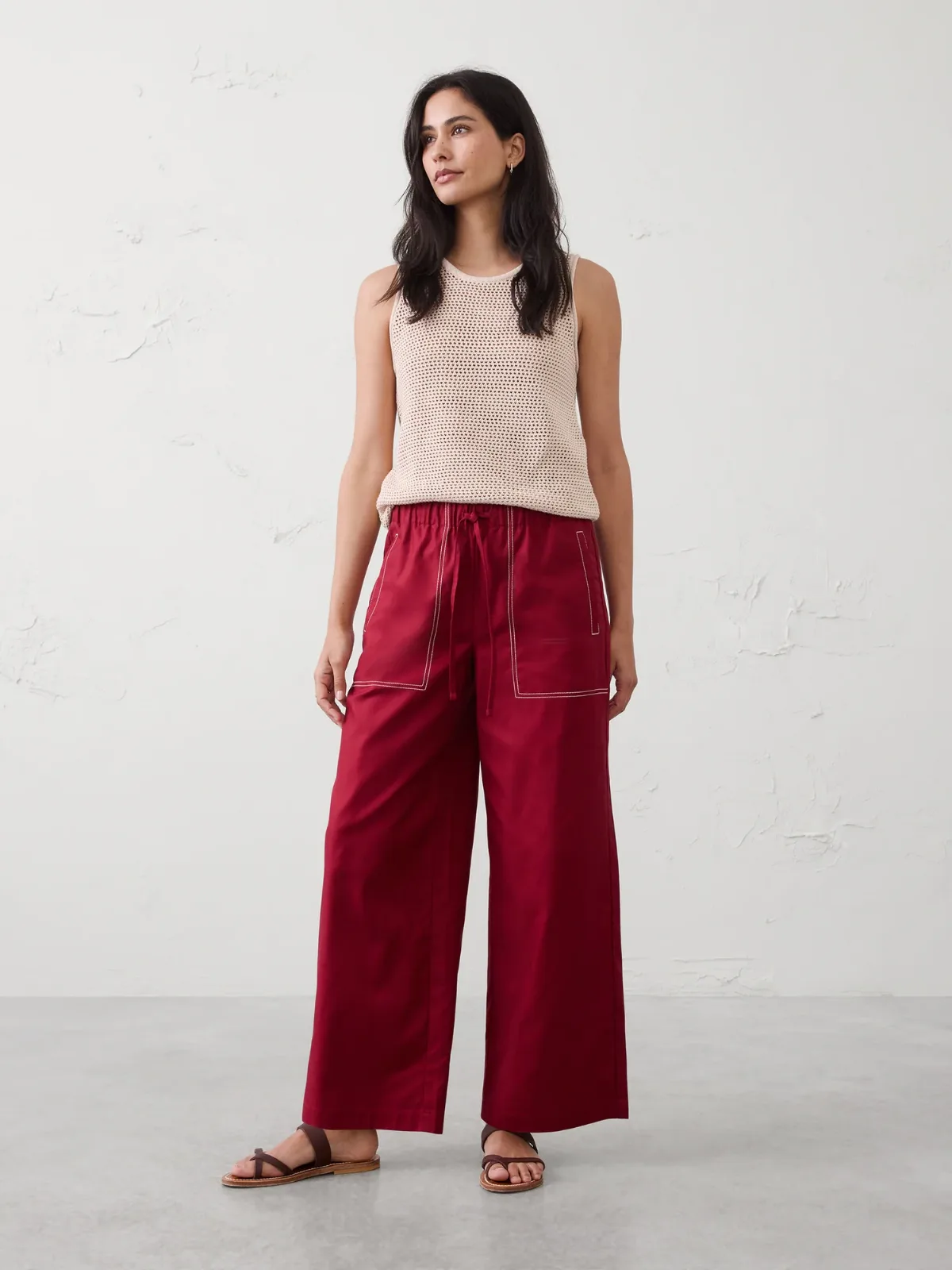 Wide-Leg Mid-Rise Twill Pull-On Utility Pant by Banana Republic
