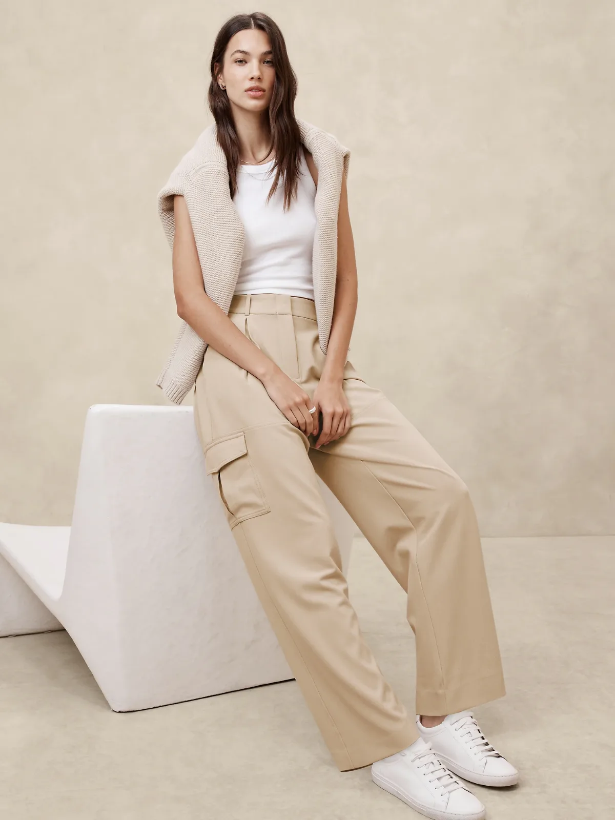 High-Rise Straight Twill Cargo Pant by Banana Republic