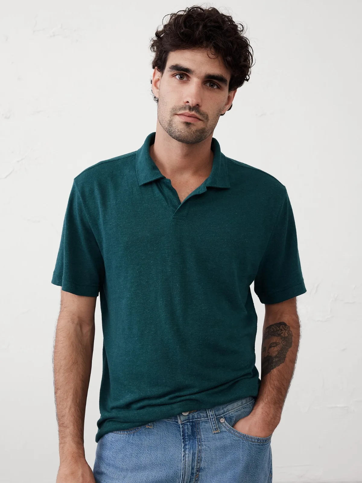 Linen-Blend Johnny Collar Polo by Banana Republic