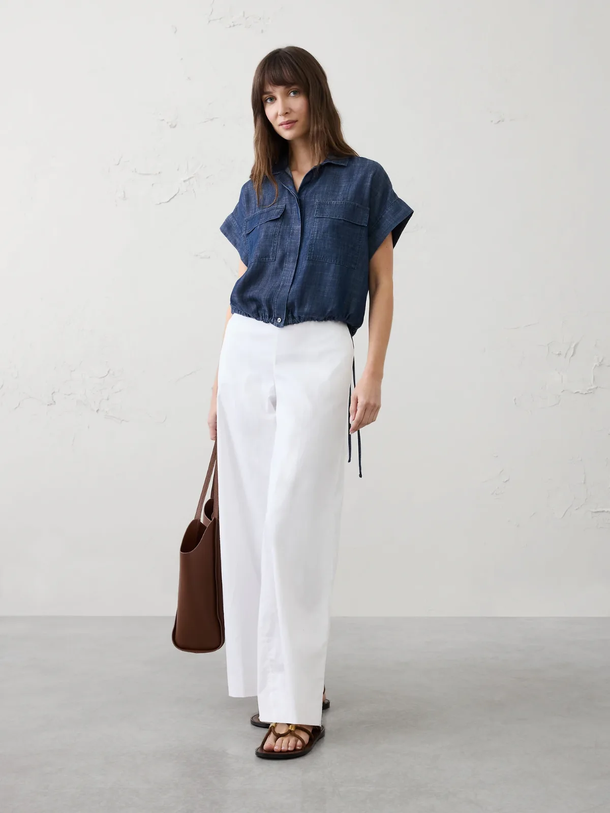 Tencel Chambray Drawstring-Hem Shirt by Banana Republic