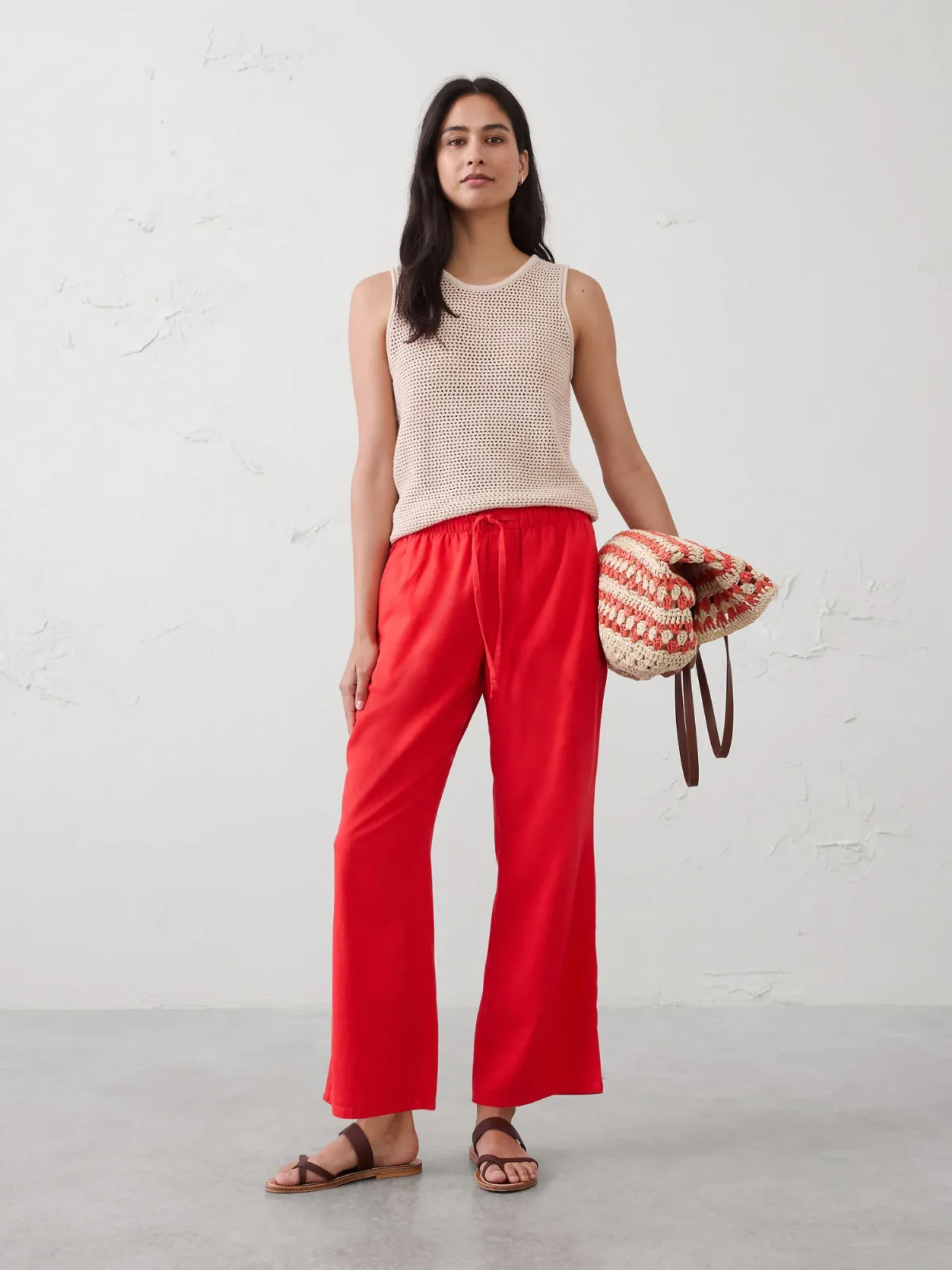 Straight-Leg Mid-Rise Linen-Blend Pant by Banana Republic
