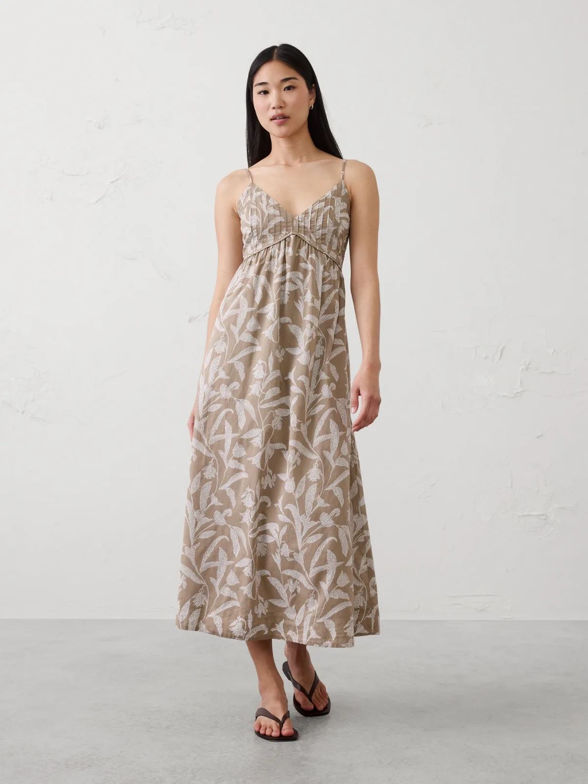 Pleated Voile Long Midi Dress