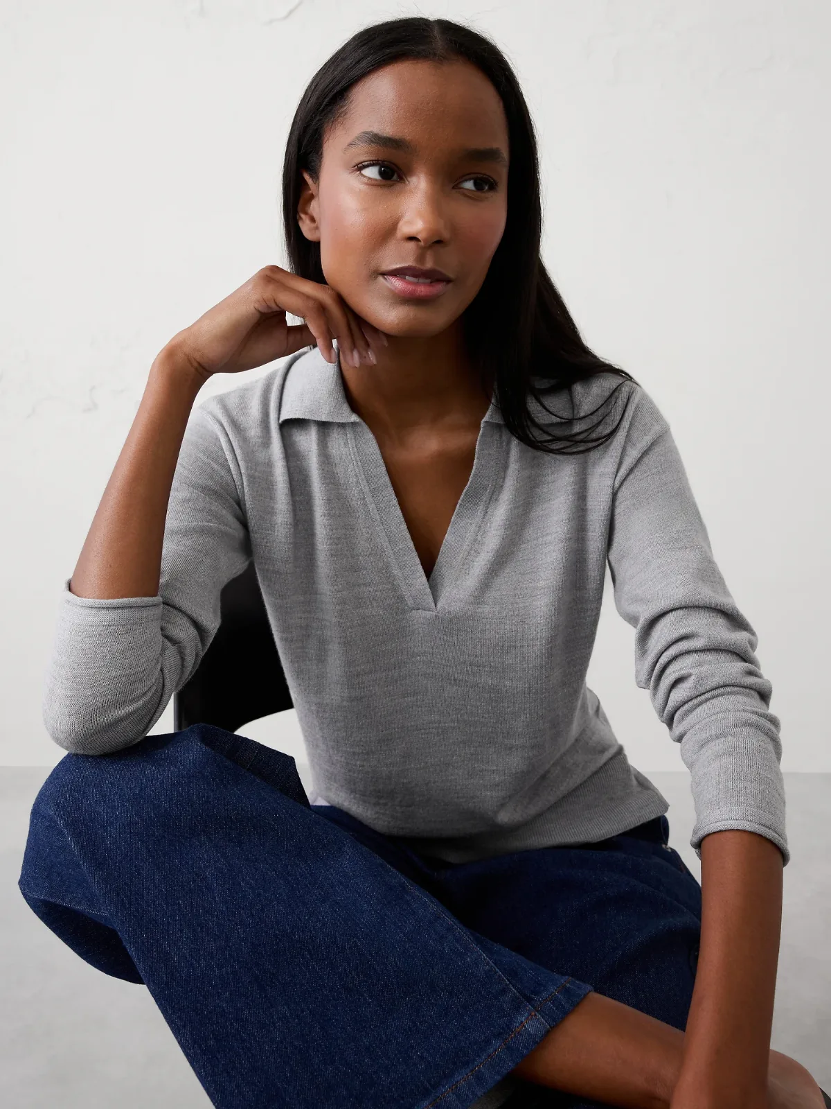 Merino Wool Johnny-Collar Sweater by Banana Republic