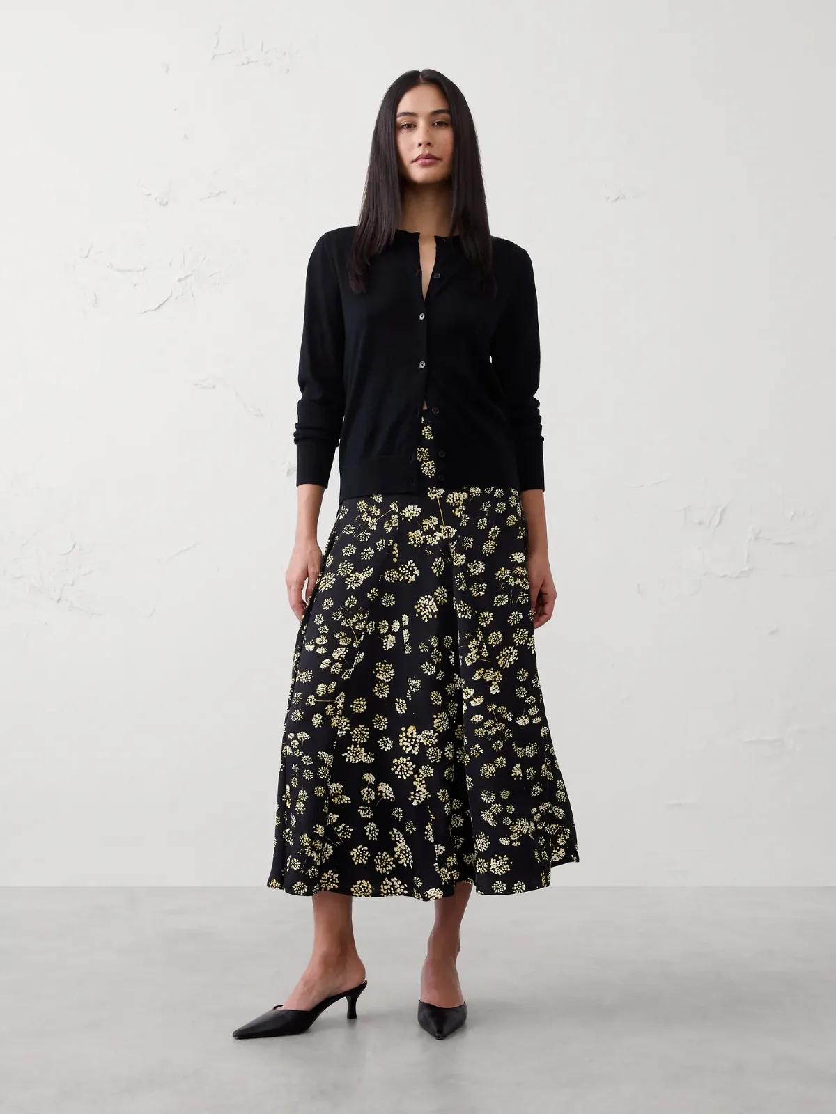 Godet Sheen Midi Skirt
