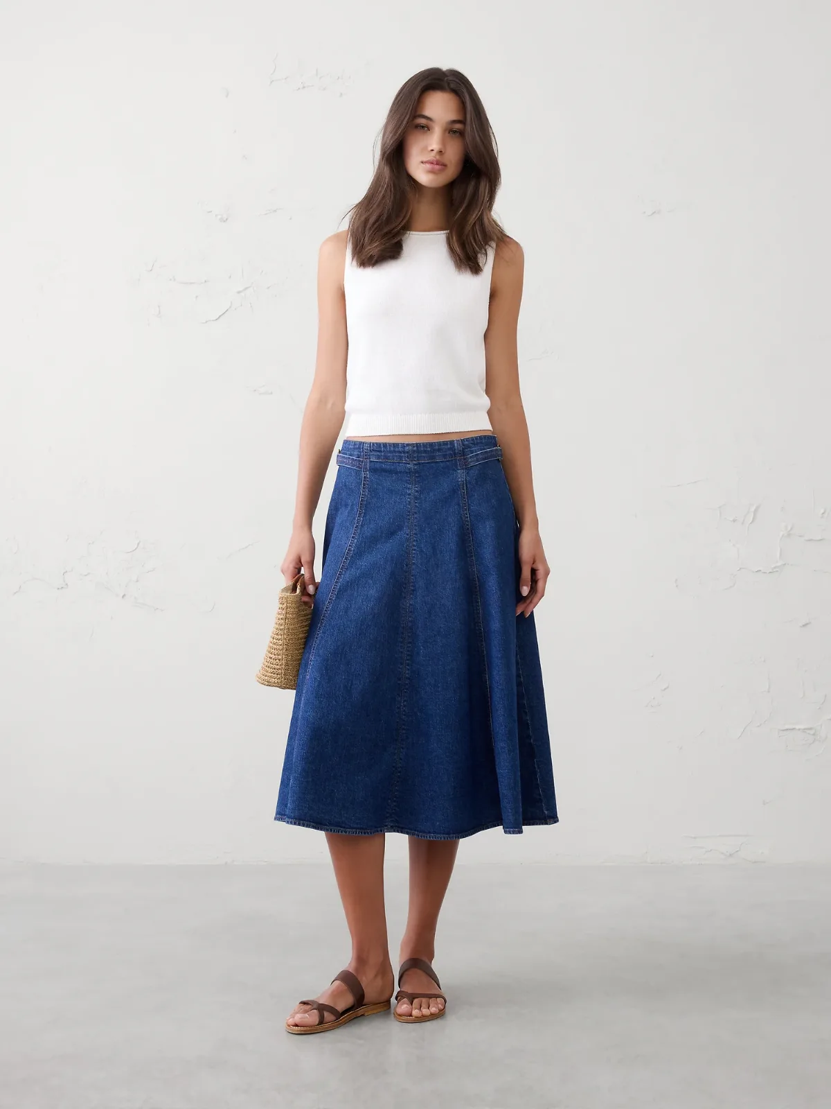 Denim Flared Midi Skirt