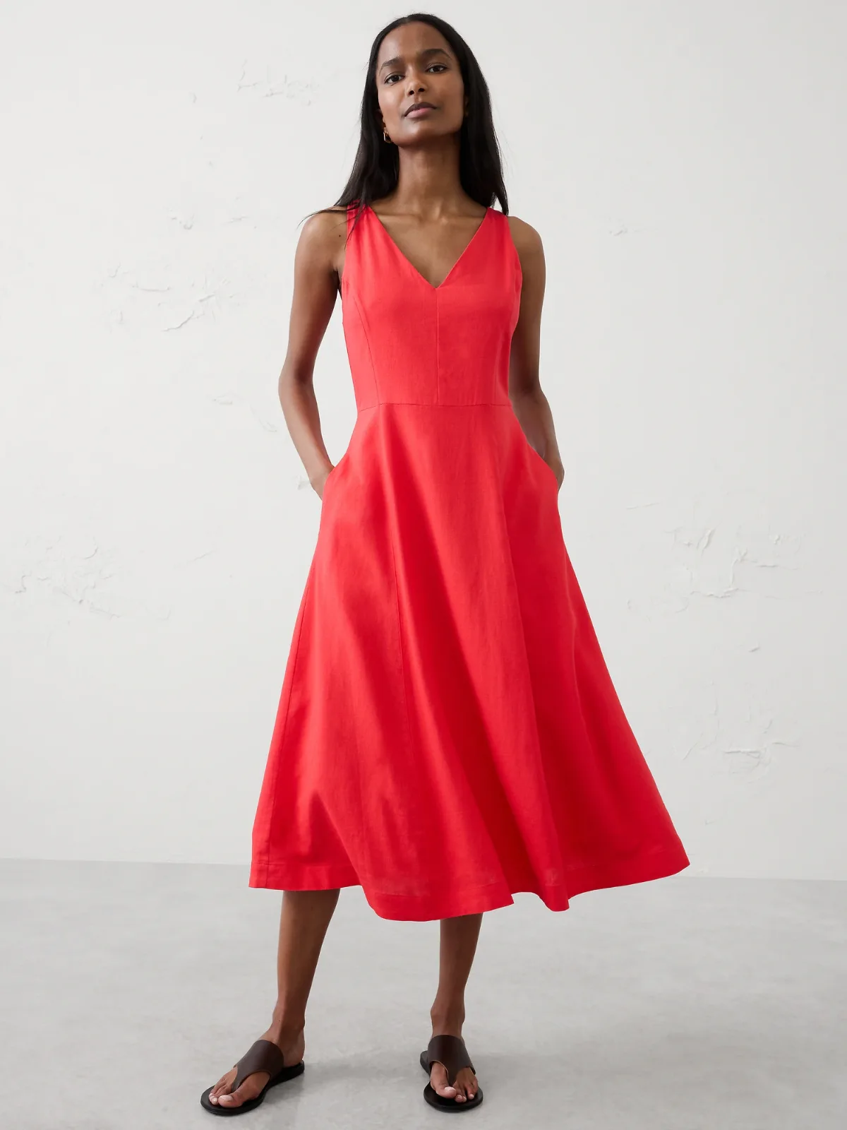 Linen-Blend Drapey Midi Dress by Banana Republic