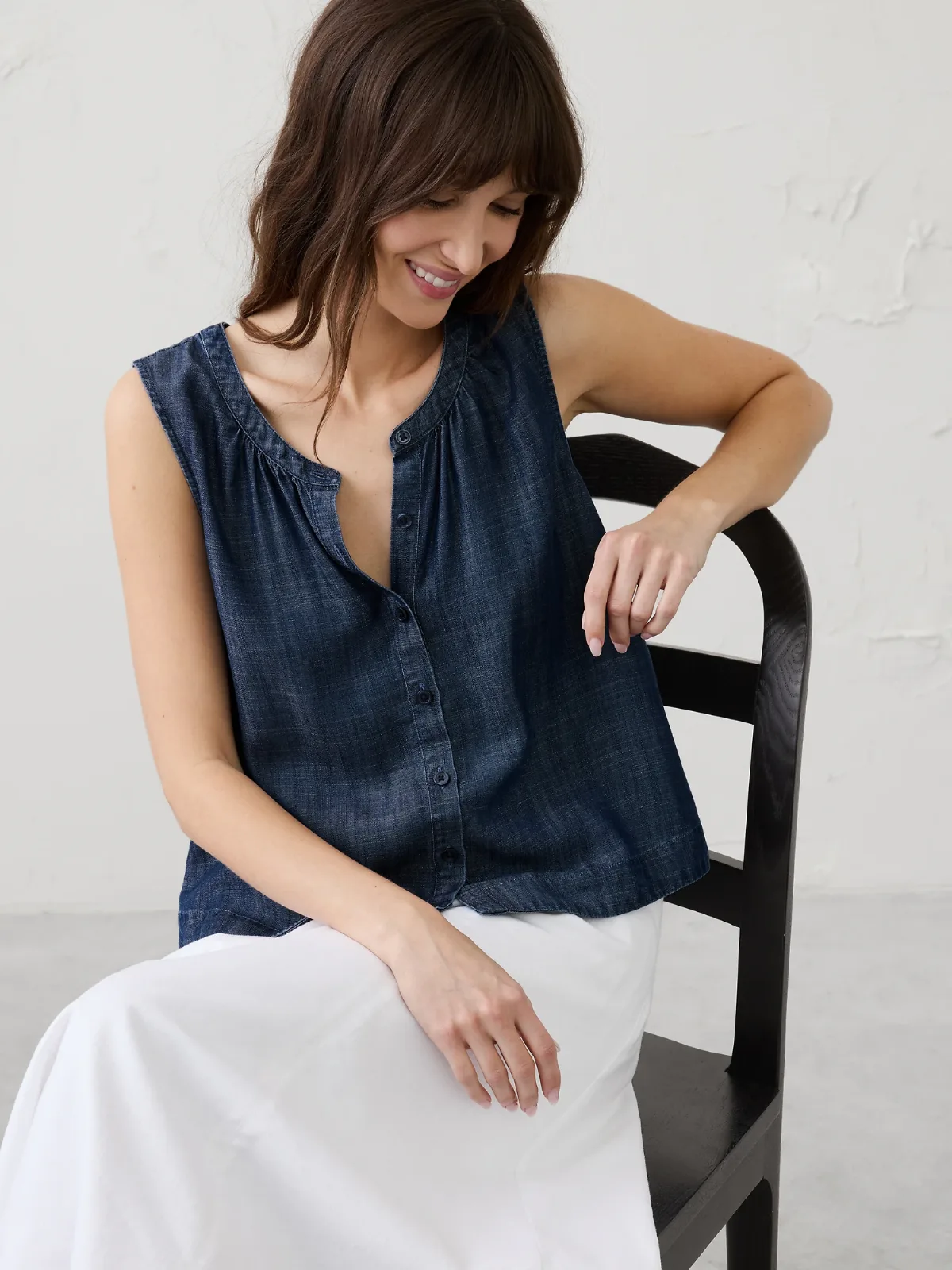 Chambray Shirred Shirt by Banana Republic