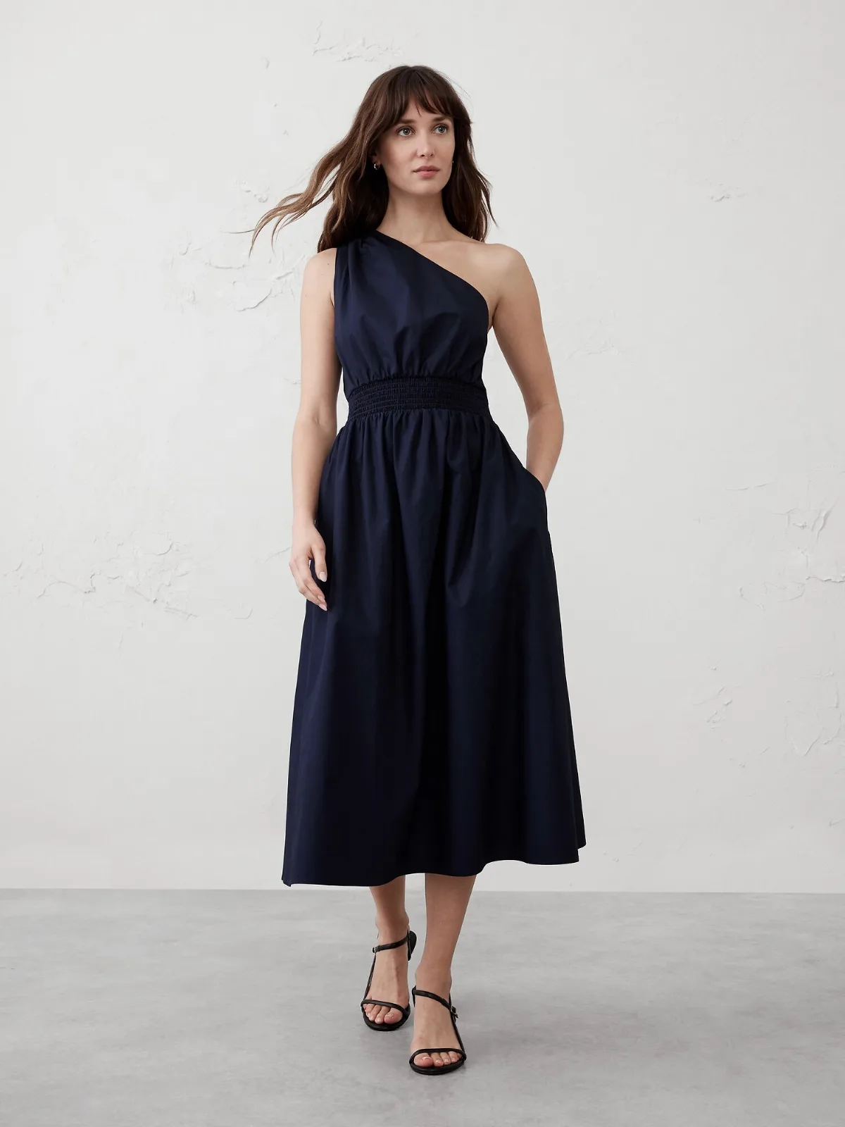 One-Shoulder Poplin Midi Dress by Banana Republic