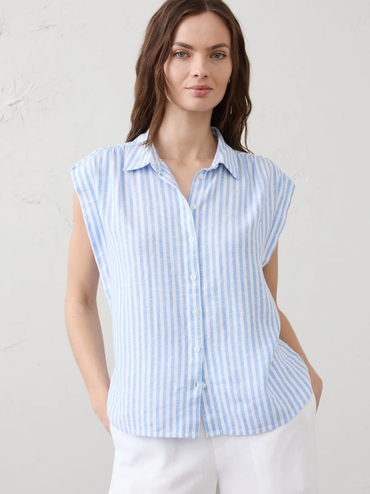 Linen-Blend Pleated Shirt by Banana Republic
