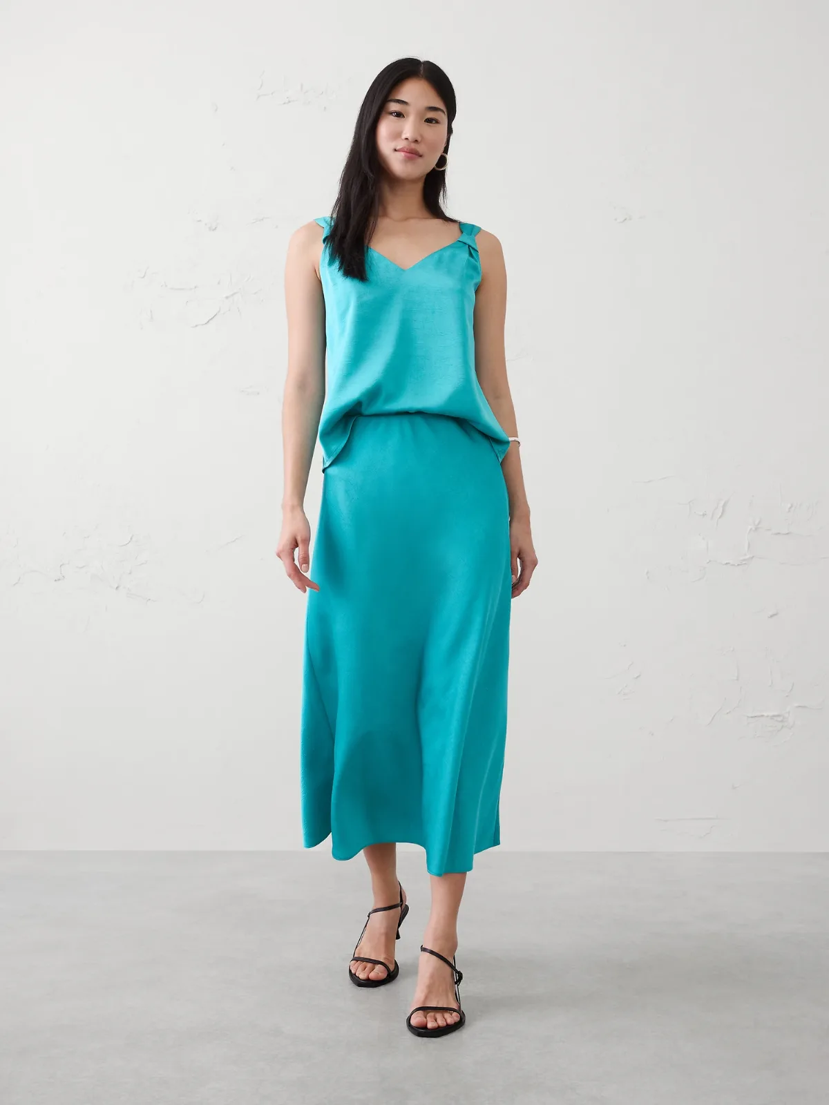 Crushed Satin Midi Skirt by Banana Republic