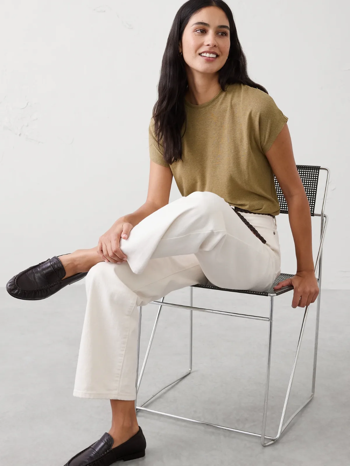 Linen-Blend Cap-Sleeve T-Shirt by Banana Republic