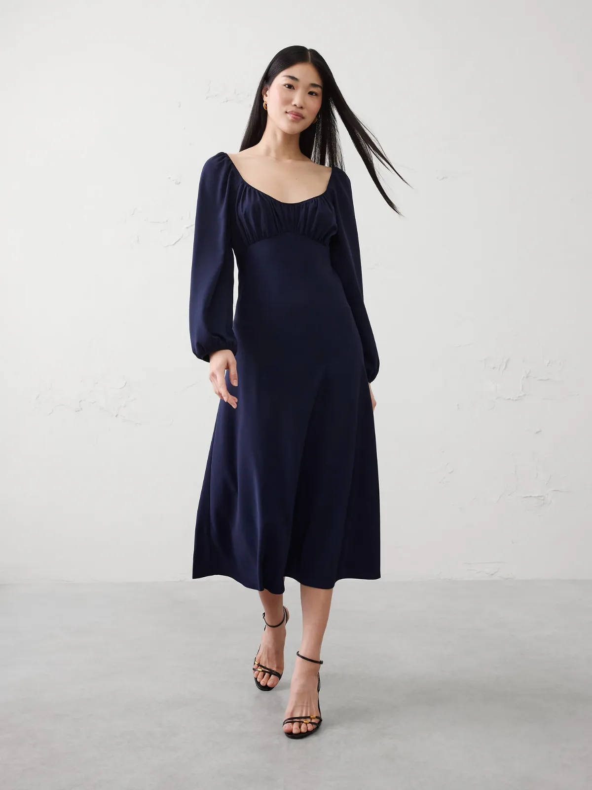 Shirred Bodice Midi Dress by Banana Republic