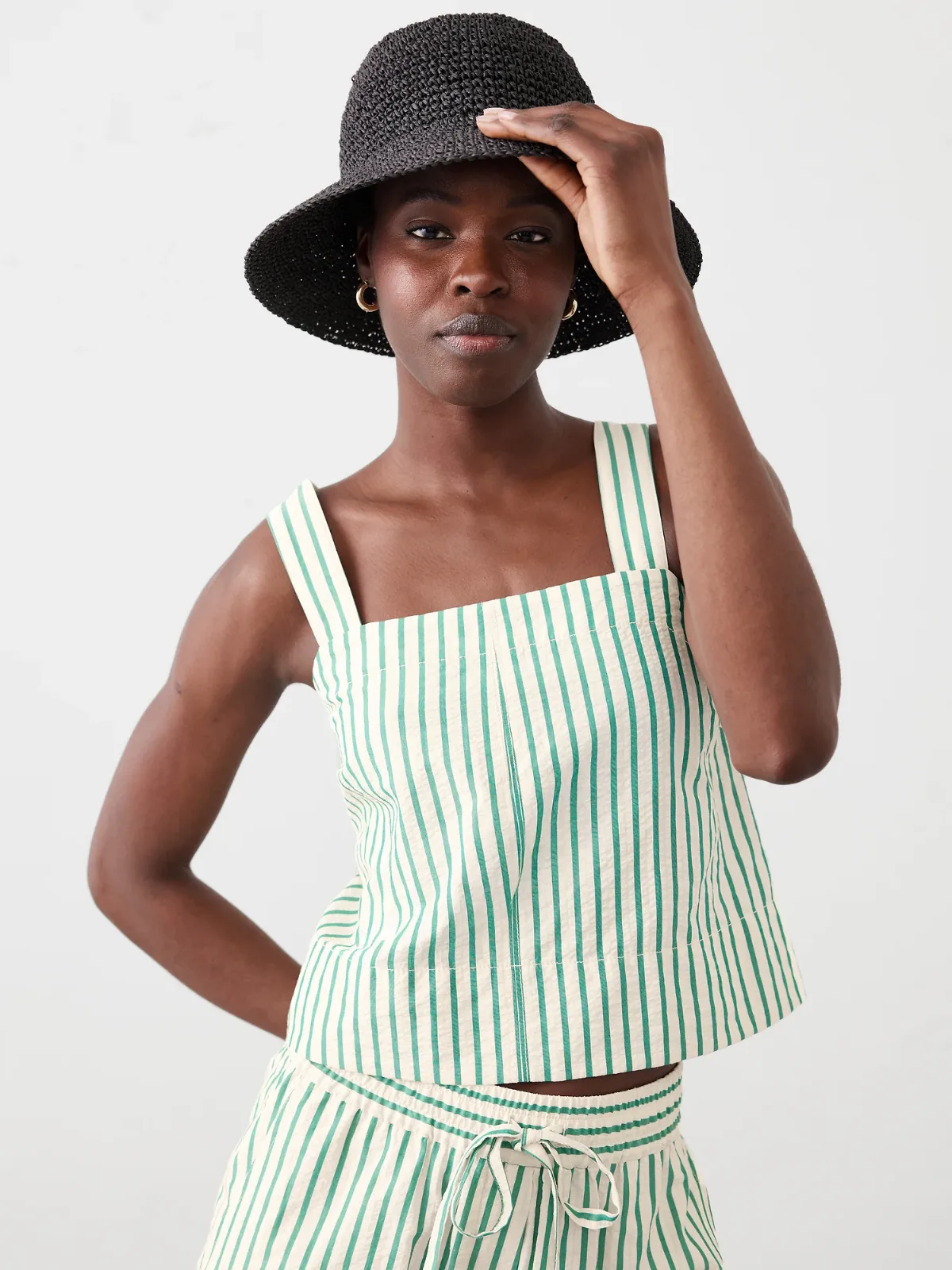 Seersucker Boxy Topstitch Tank by Banana Republic