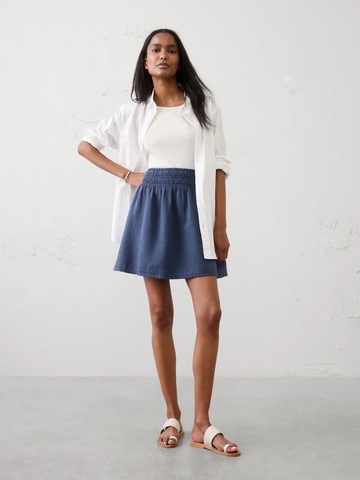 Gauze Smocked-Waist Mini Skirt by Banana Republic