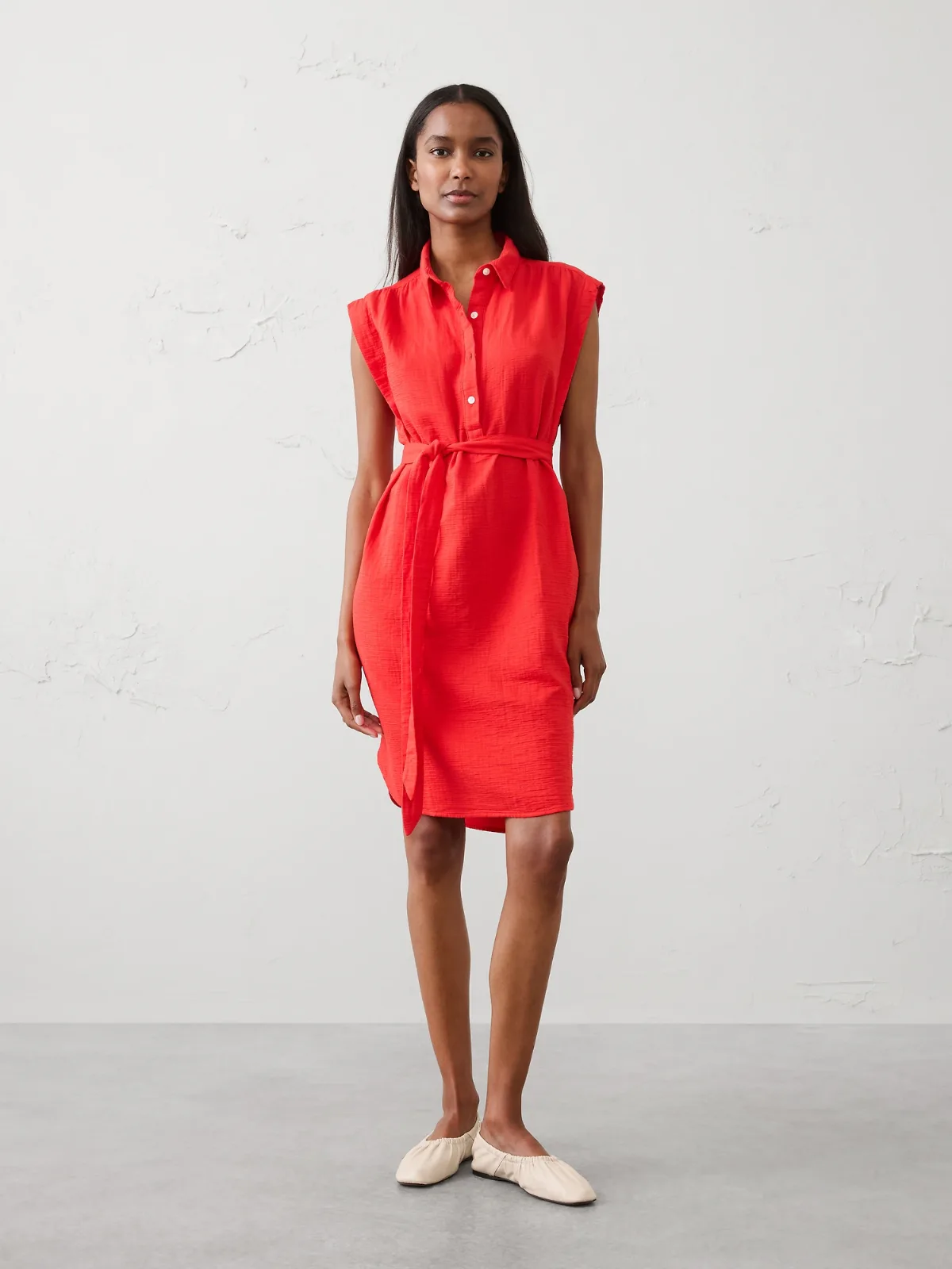 Gauze Above-Knee Shirtdress by Banana Republic
