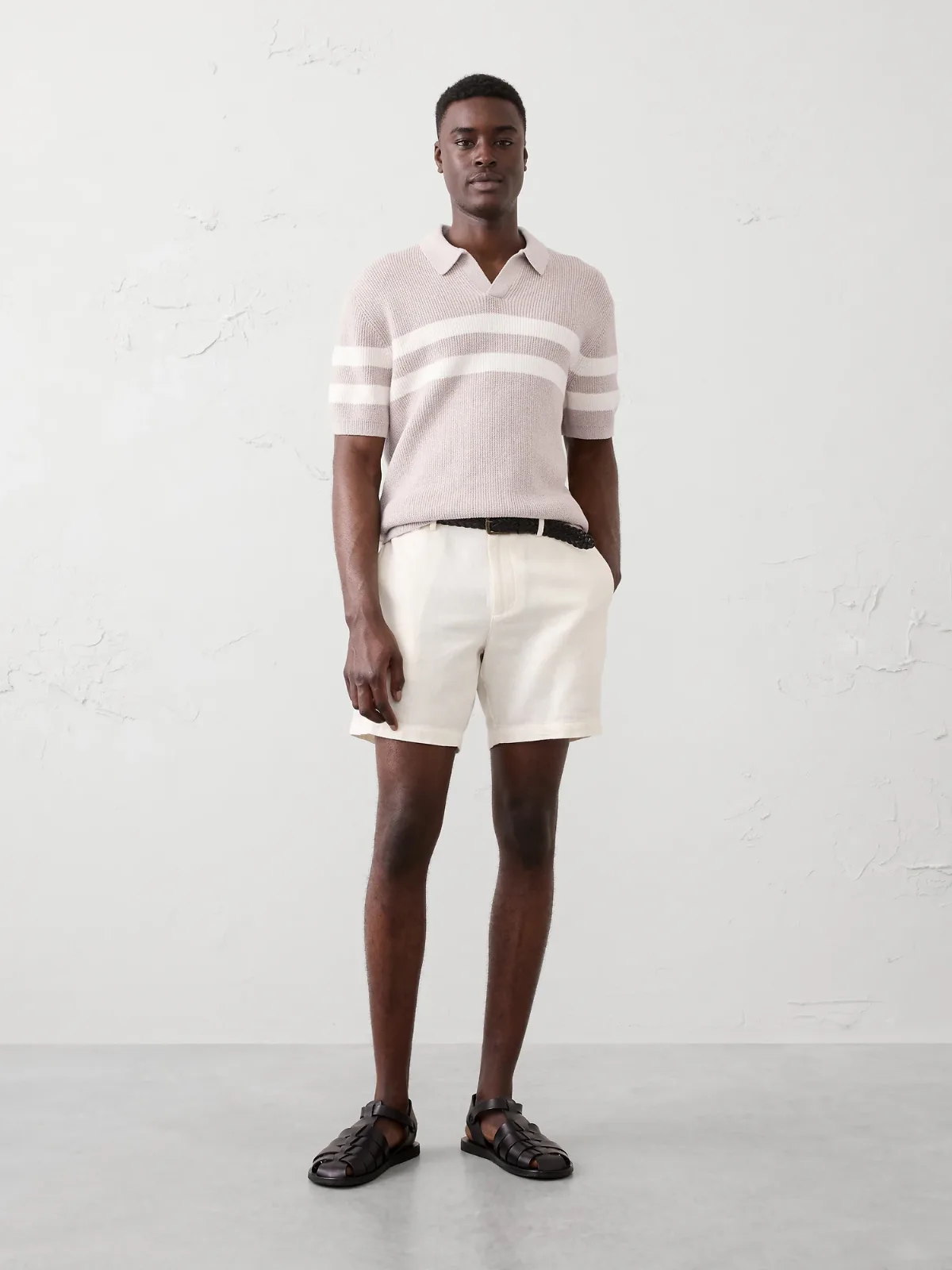 Striped Johnny-Collar Sweater Polo by Banana Republic