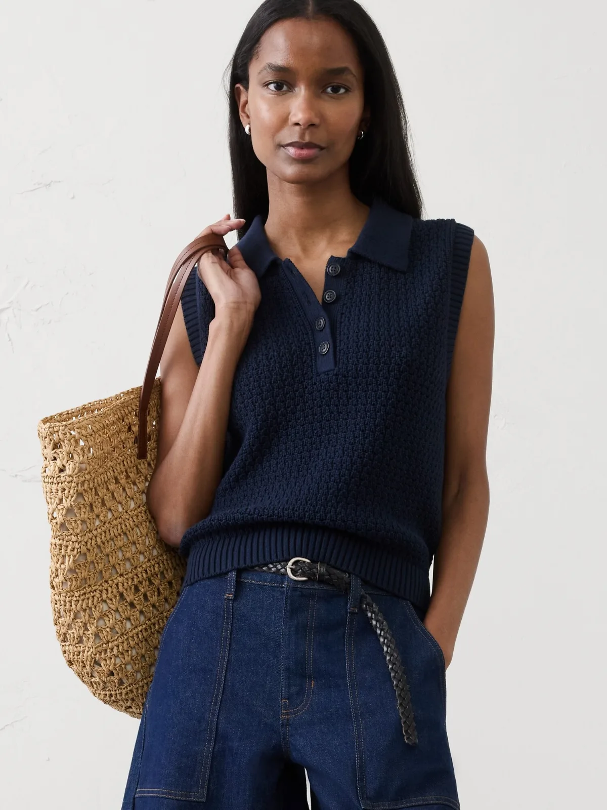 Cotton Crochet Sweater Polo by Banana Republic