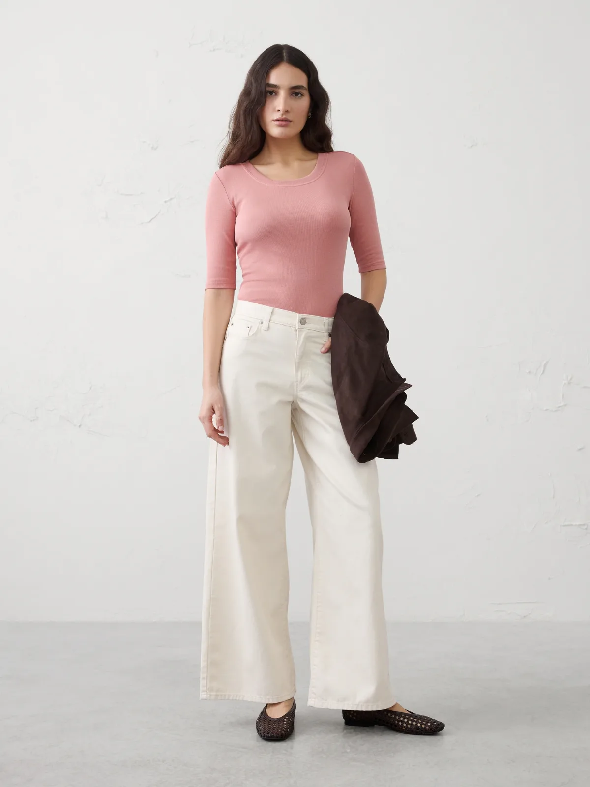 Ribbed Elbow-Sleeve T-Shirt by Banana Republic