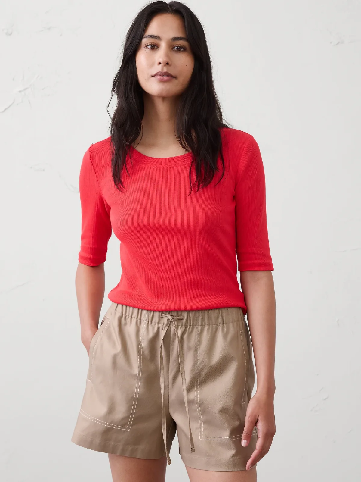 Ribbed Elbow-Sleeve T-Shirt by Banana Republic