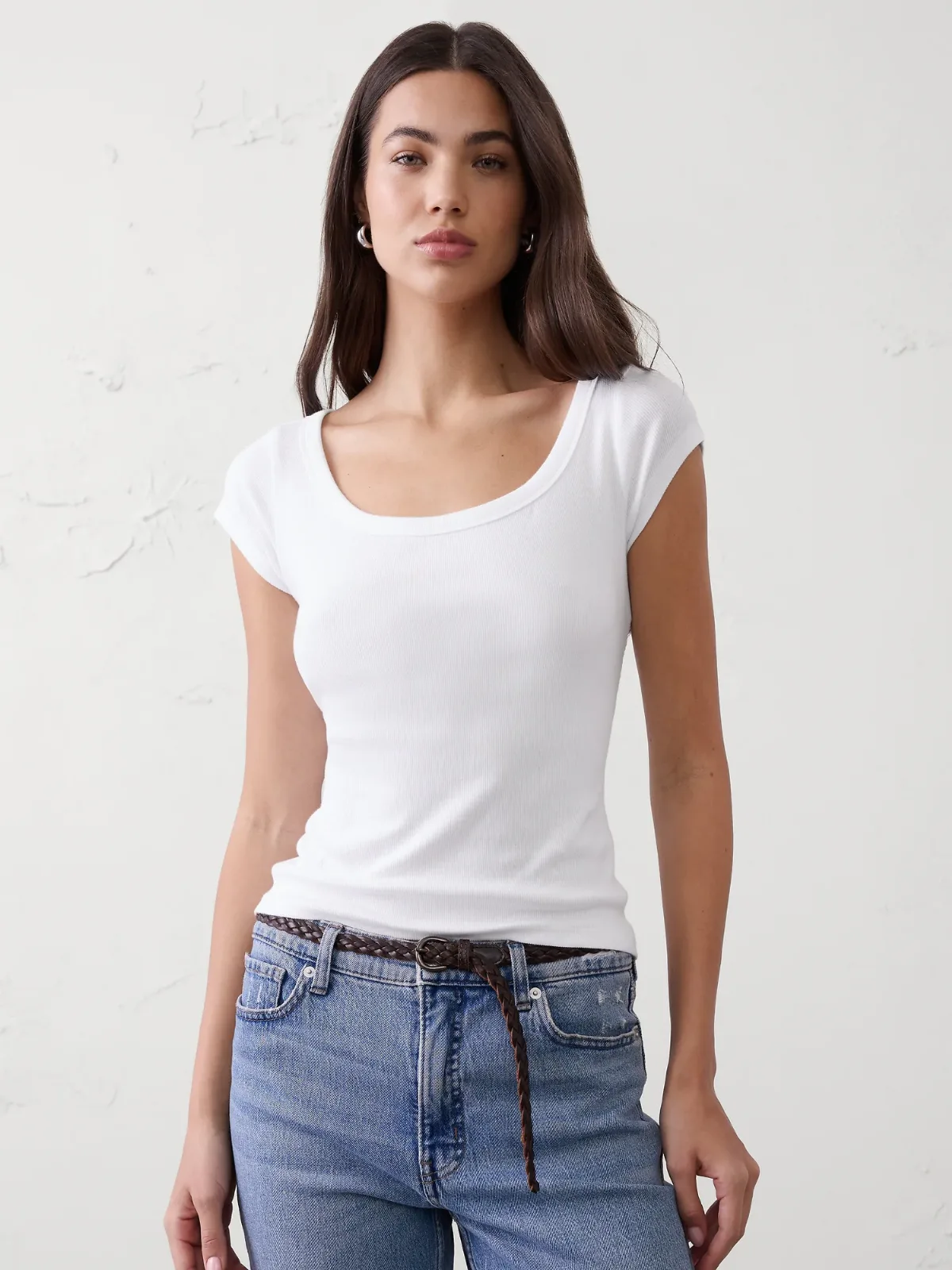 Ribbed Scoop-Neck T-Shirt