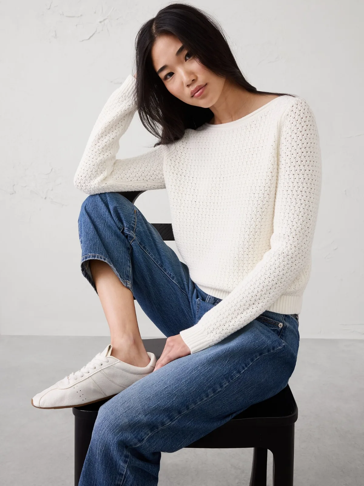 Cotton Boatneck Crochet Sweater by Banana Republic