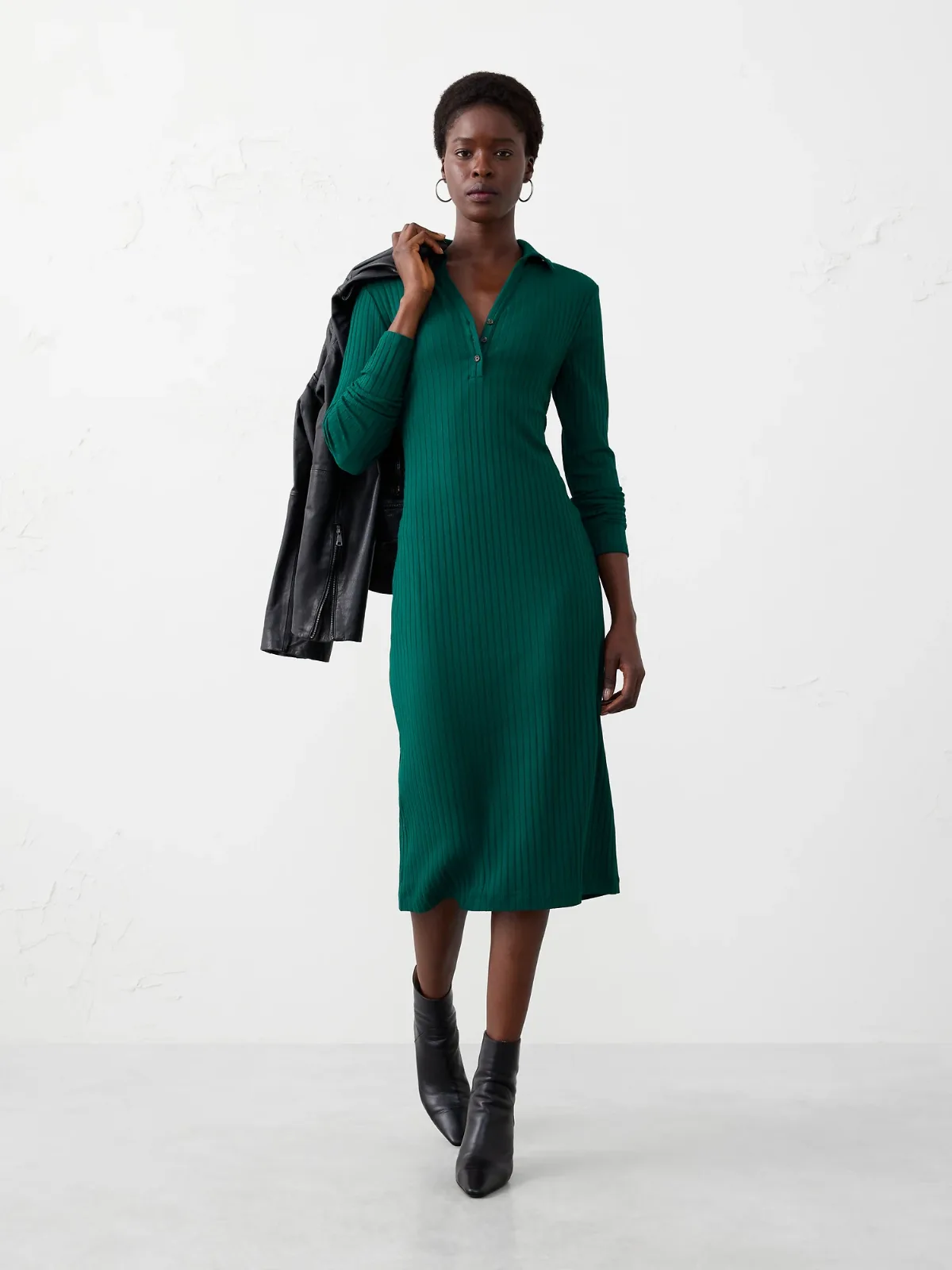 Wide-Ribbed Knit Midi Dress
