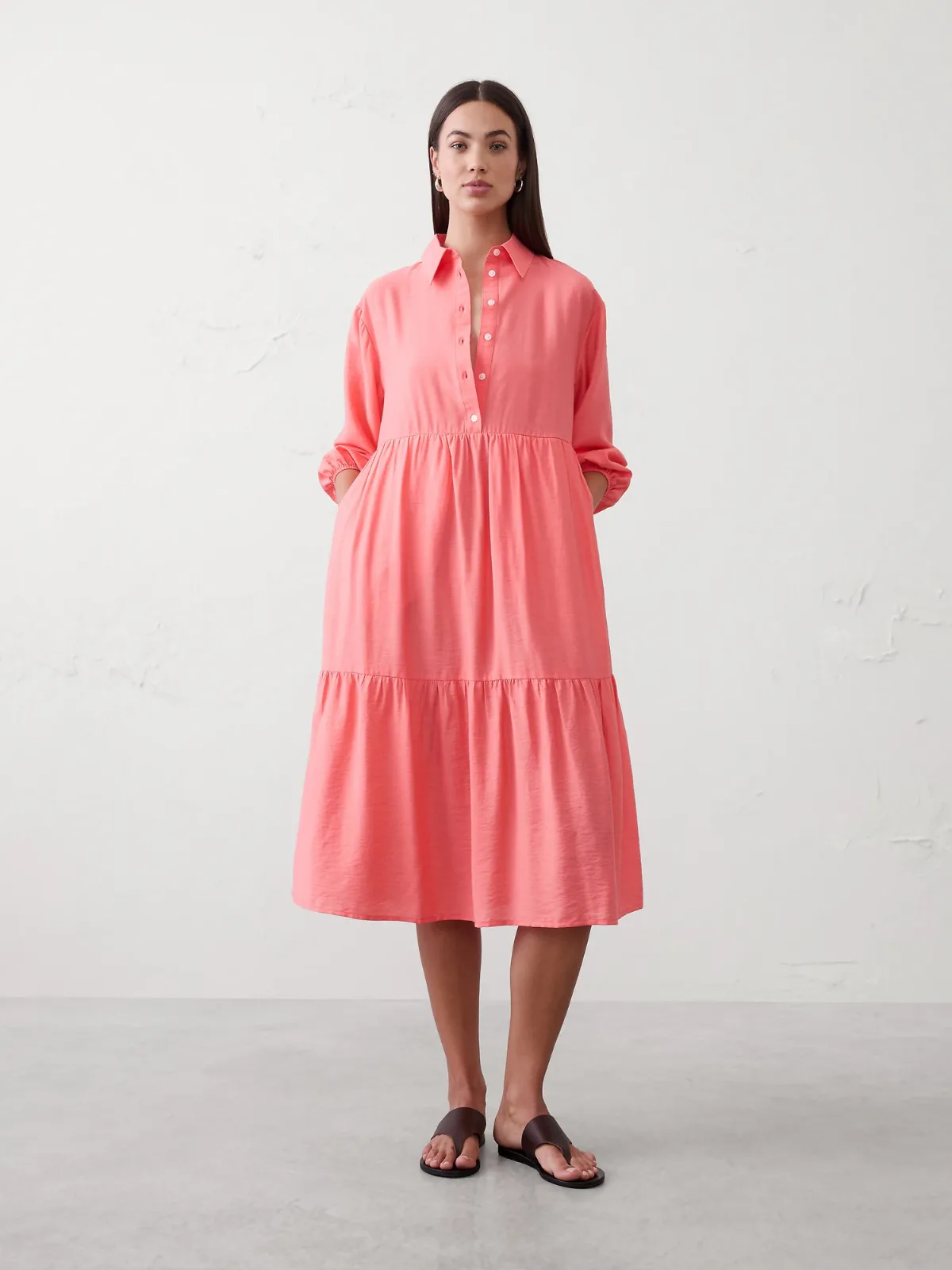 Tiered Midi Shirtdress by Banana Republic
