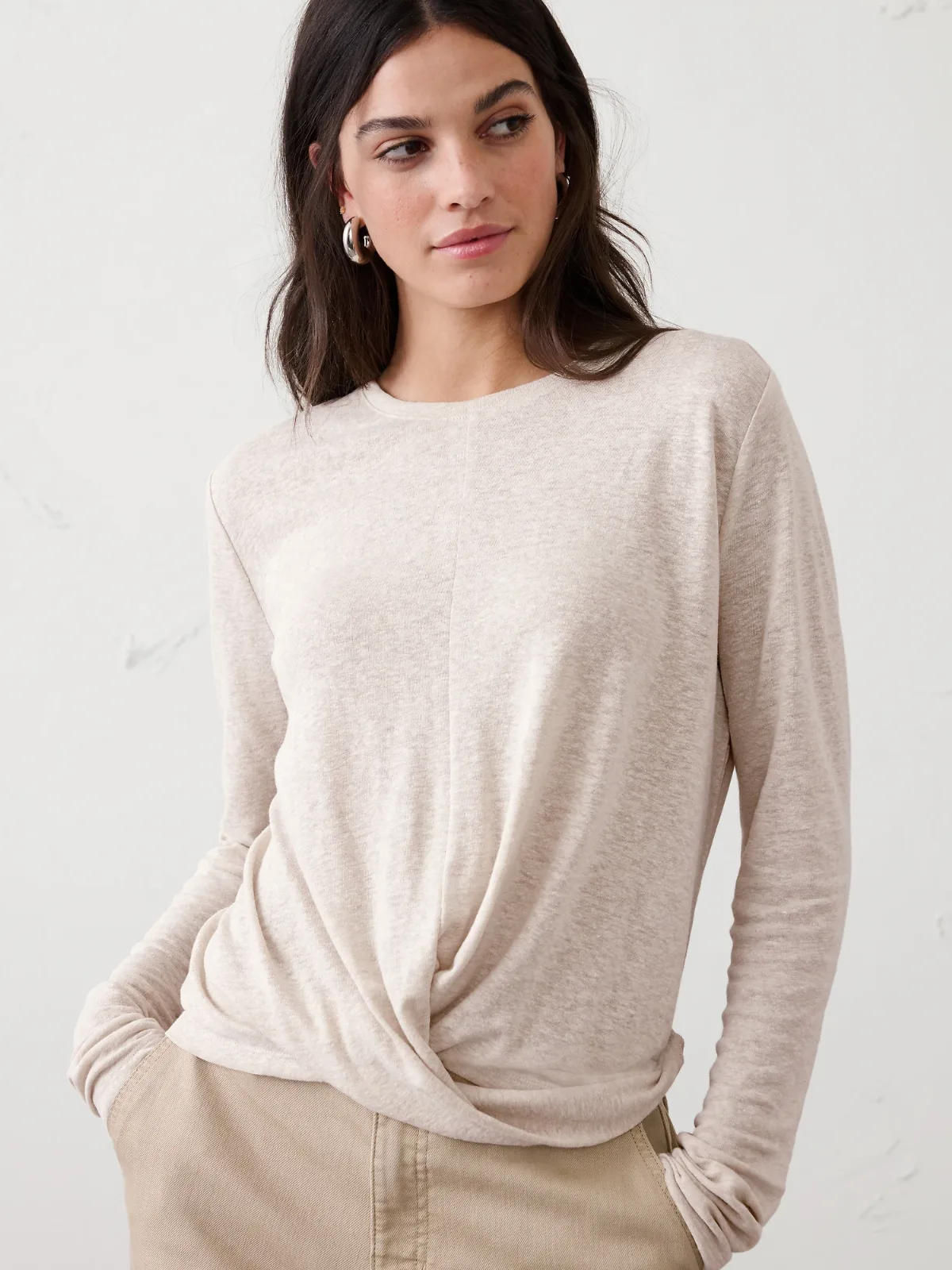 Linen-Blend Twist T-Shirt