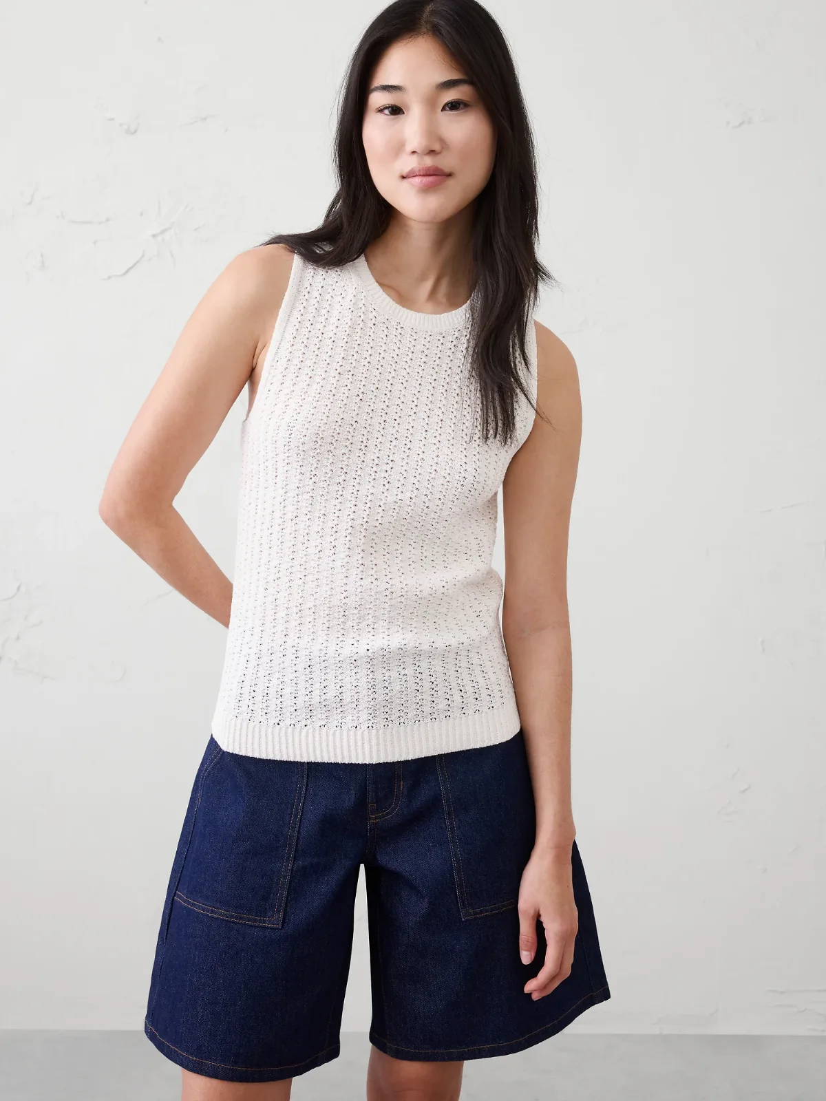 Cotton-Blend Textured Sweater Tank