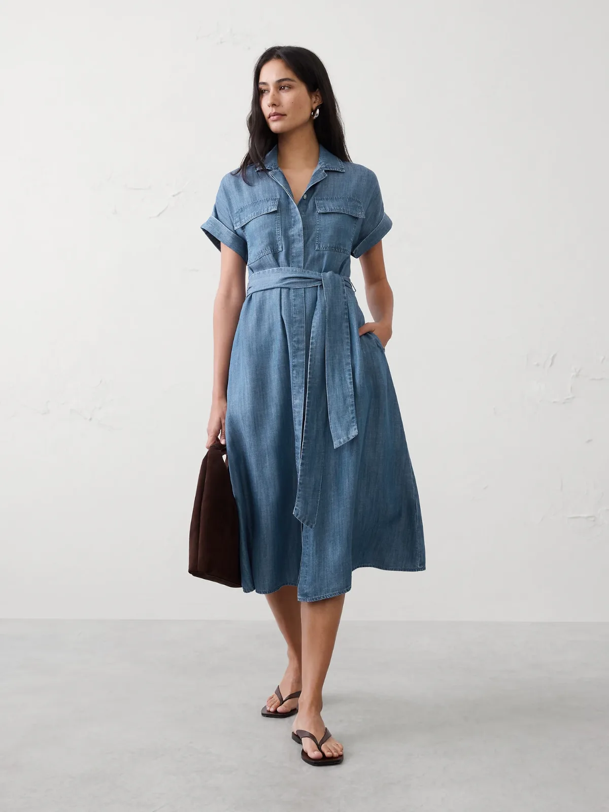 Chambray Utility Midi Shirtdress