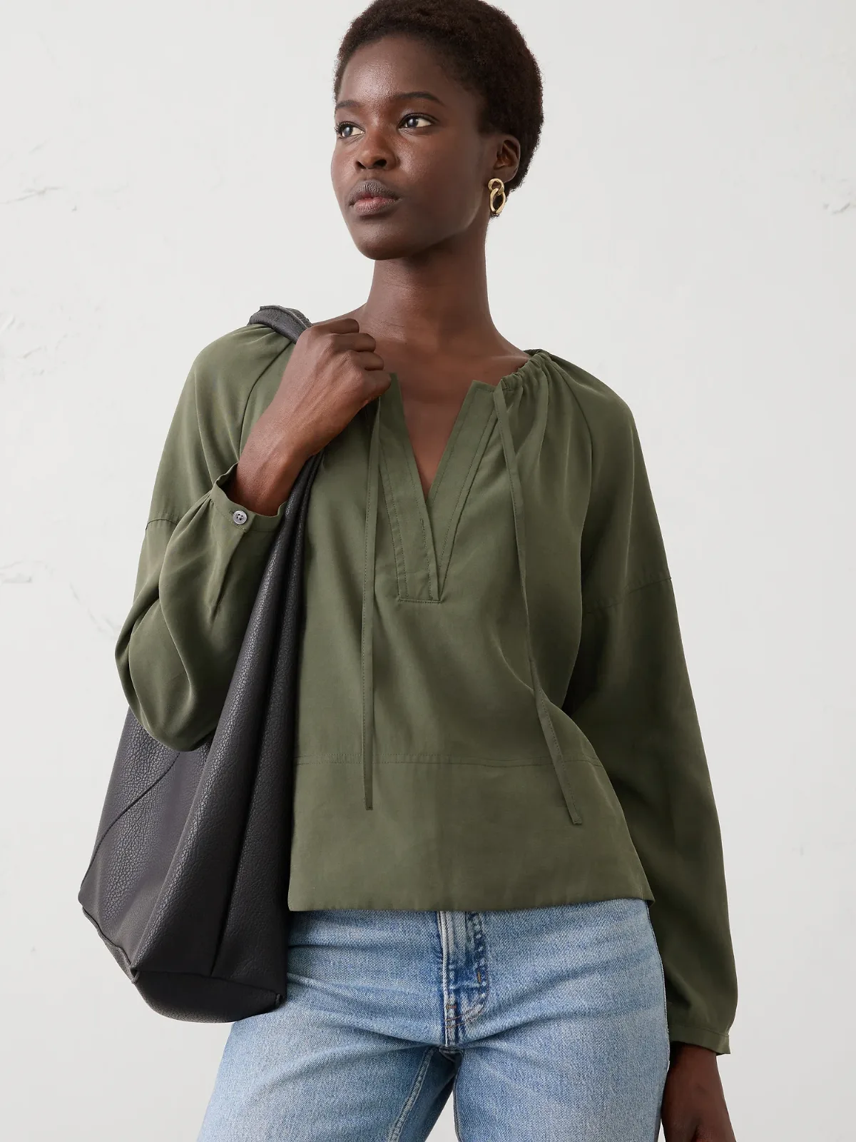 Twill Shirred Popover Shirt by Banana Republic