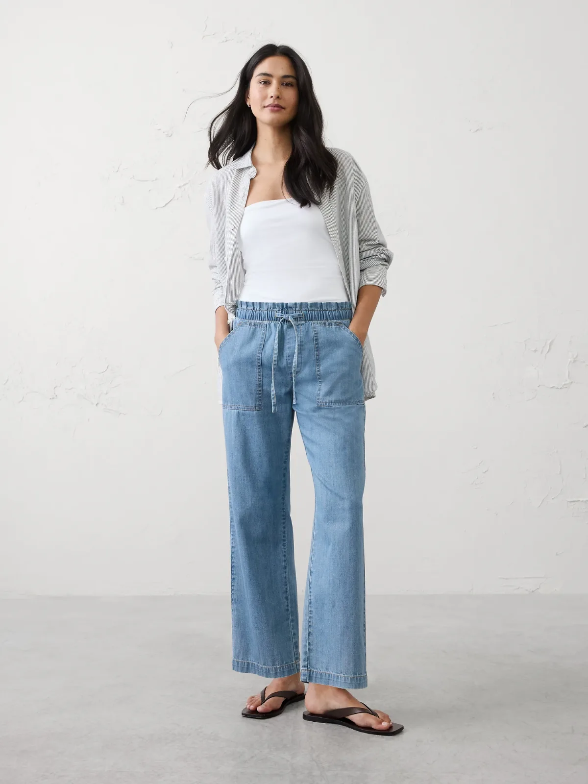 Straight-Leg Mid-Rise Relaxed Summerweight Pull-On Jean by Banana Republic