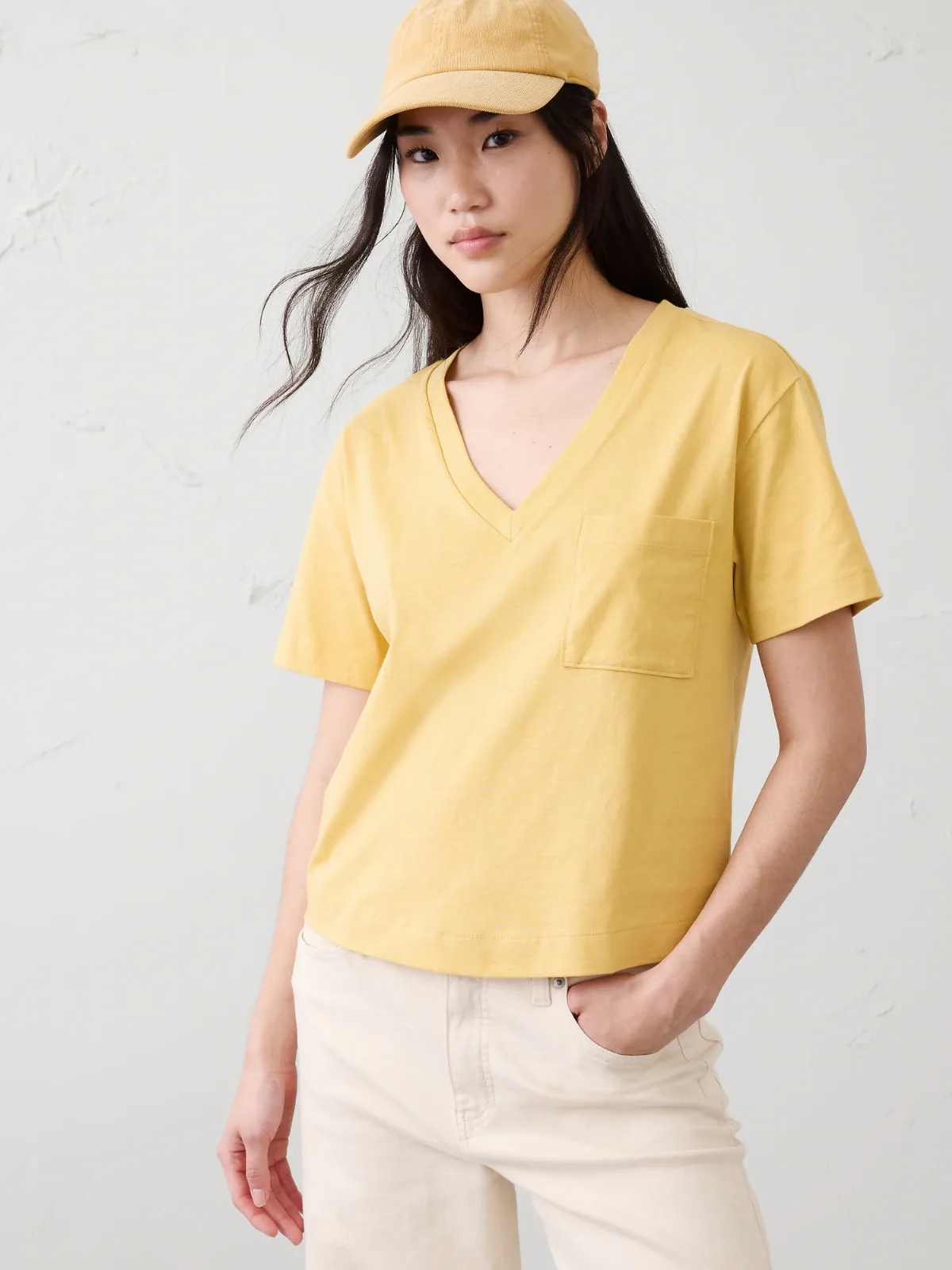 Premium Cotton V-Neck Pocket T-Shirt by Banana Republic