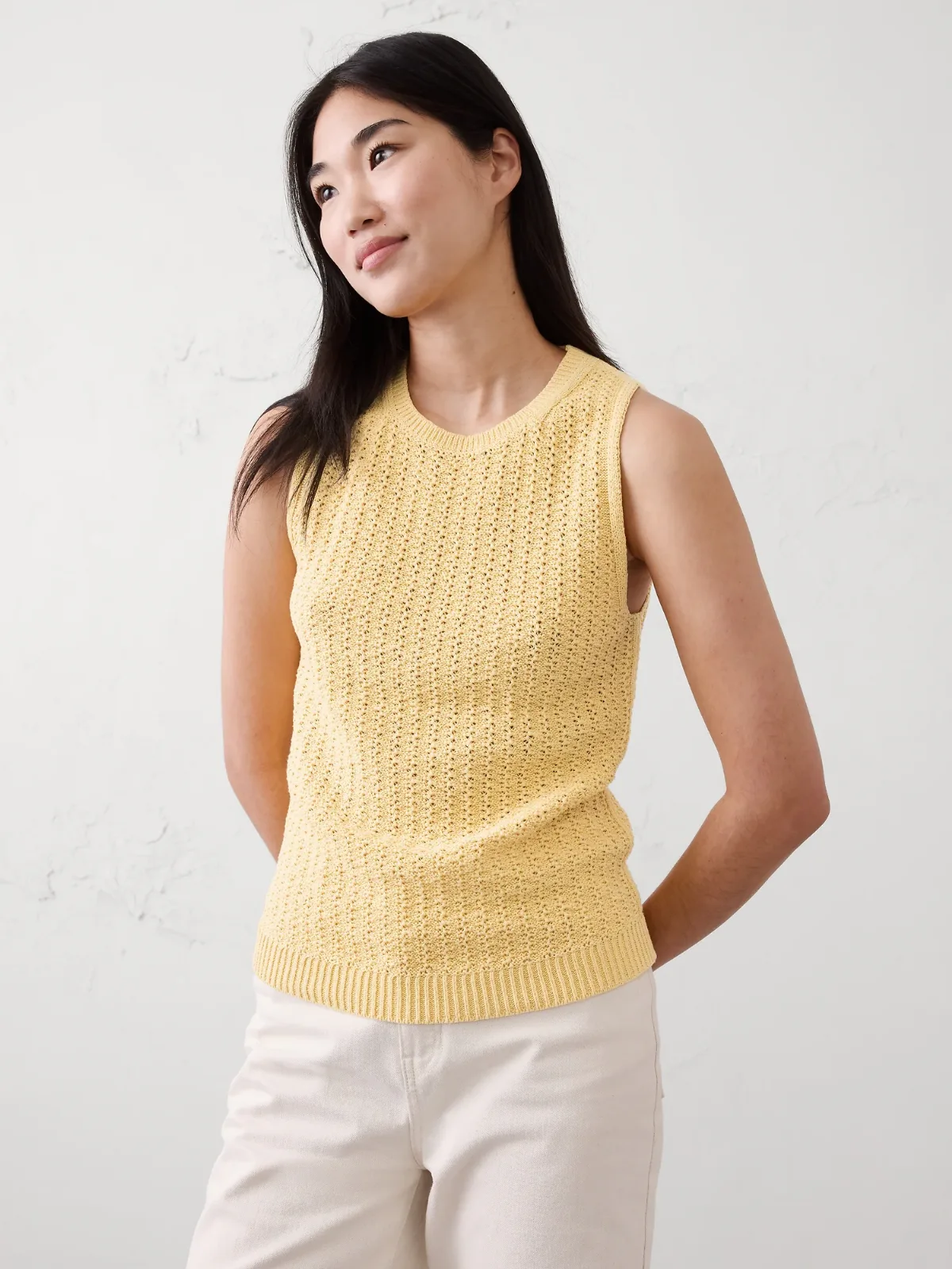 Cotton-Blend Textured Sweater Tank by Banana Republic